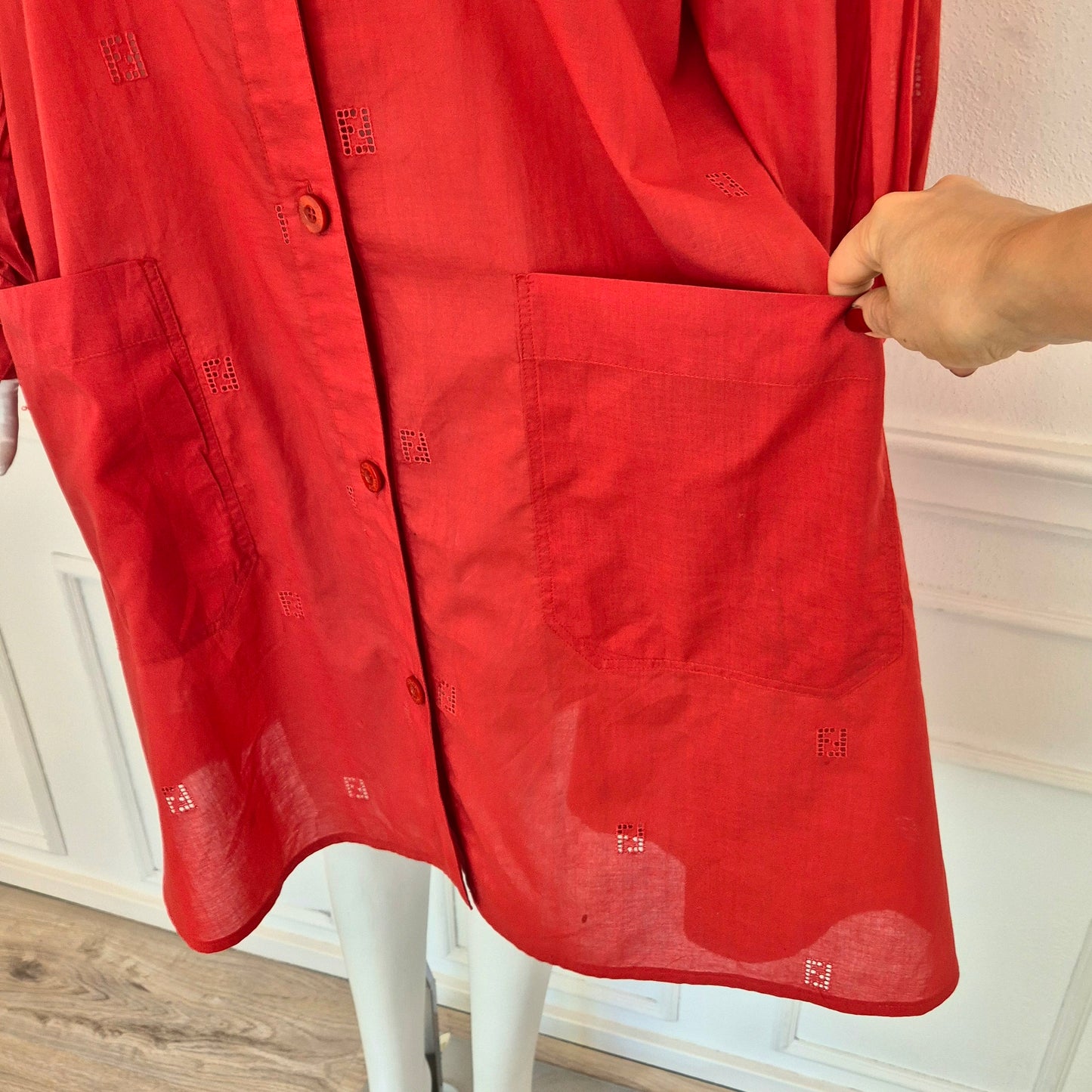 Fendi | Abito-camicione logato in cotone rosso