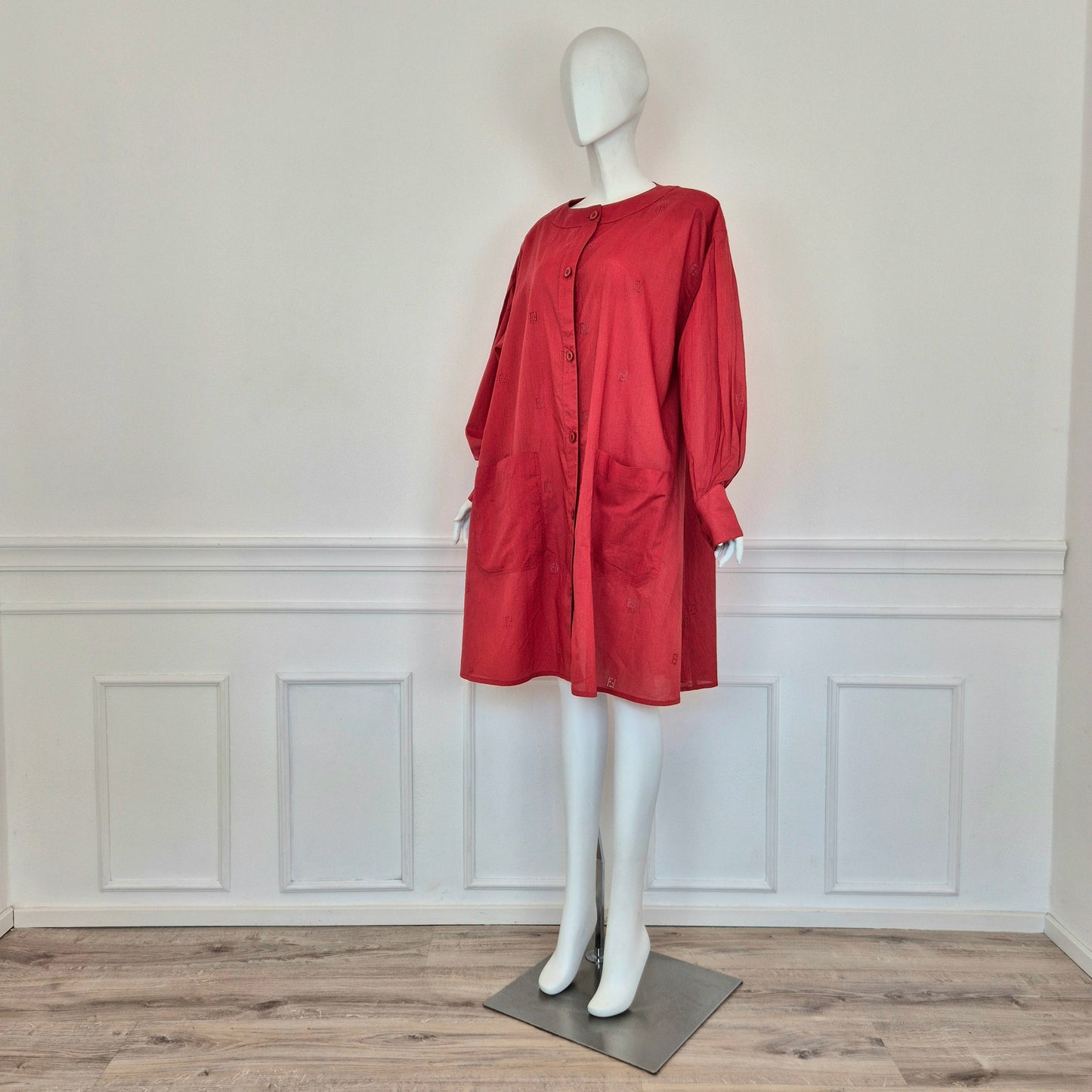 Fendi | Abito-camicione logato in cotone rosso