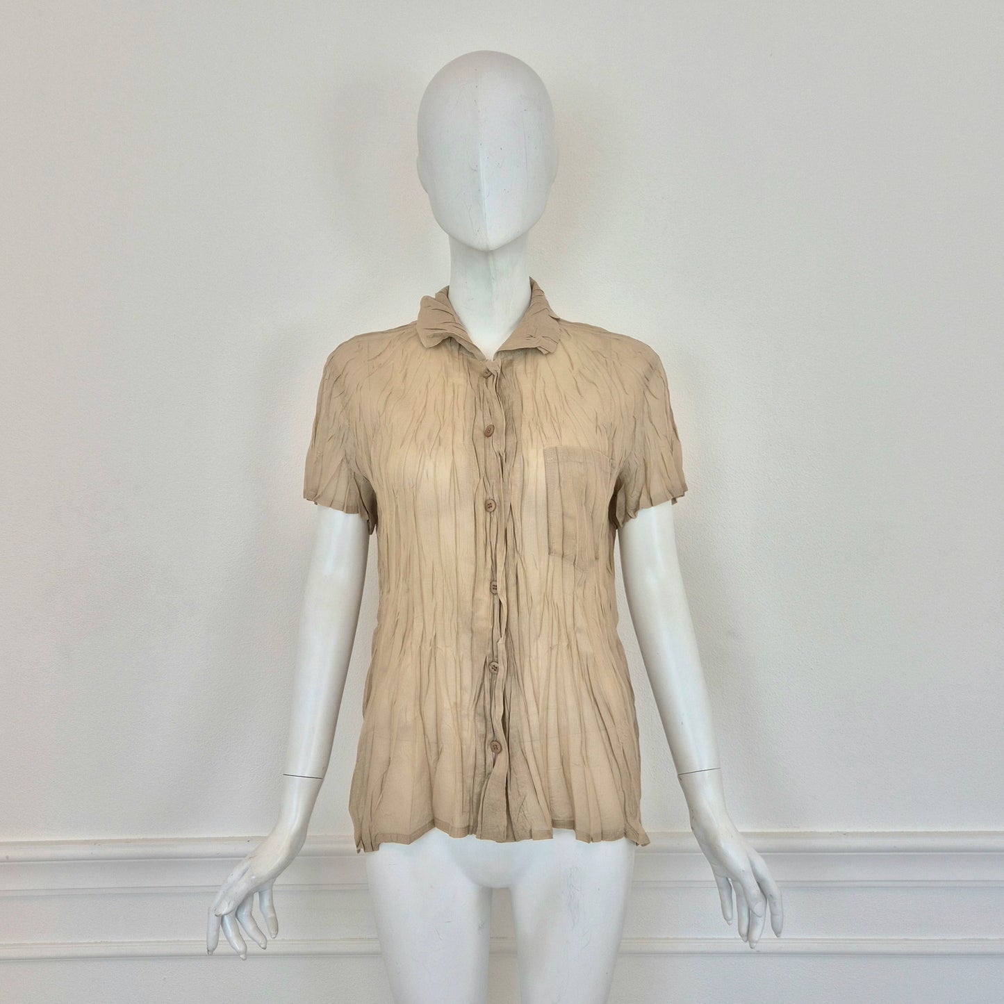 Pleats Please Issey Miyake | Camicia beige manica corta