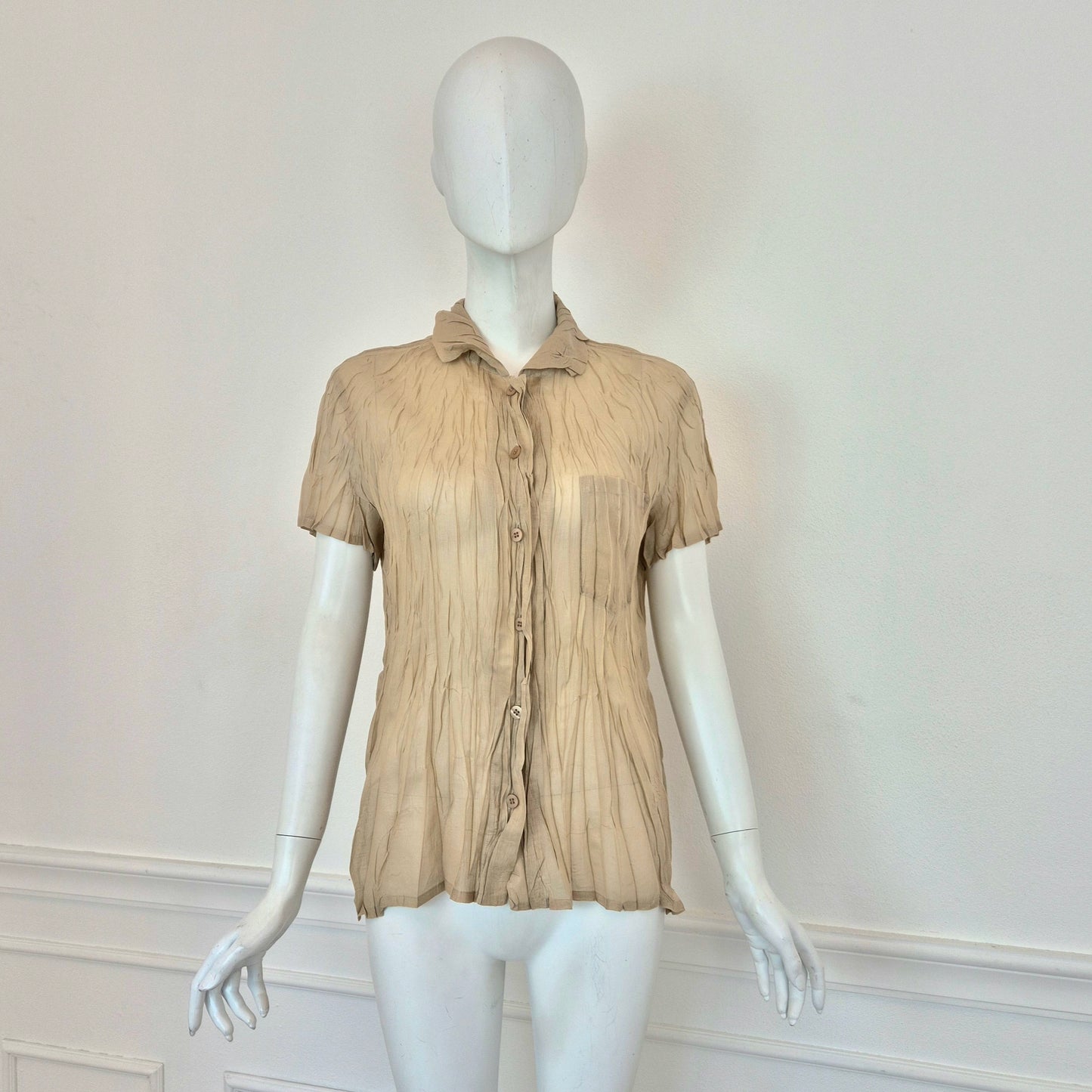 Pleats Please Issey Miyake | Camicia beige manica corta