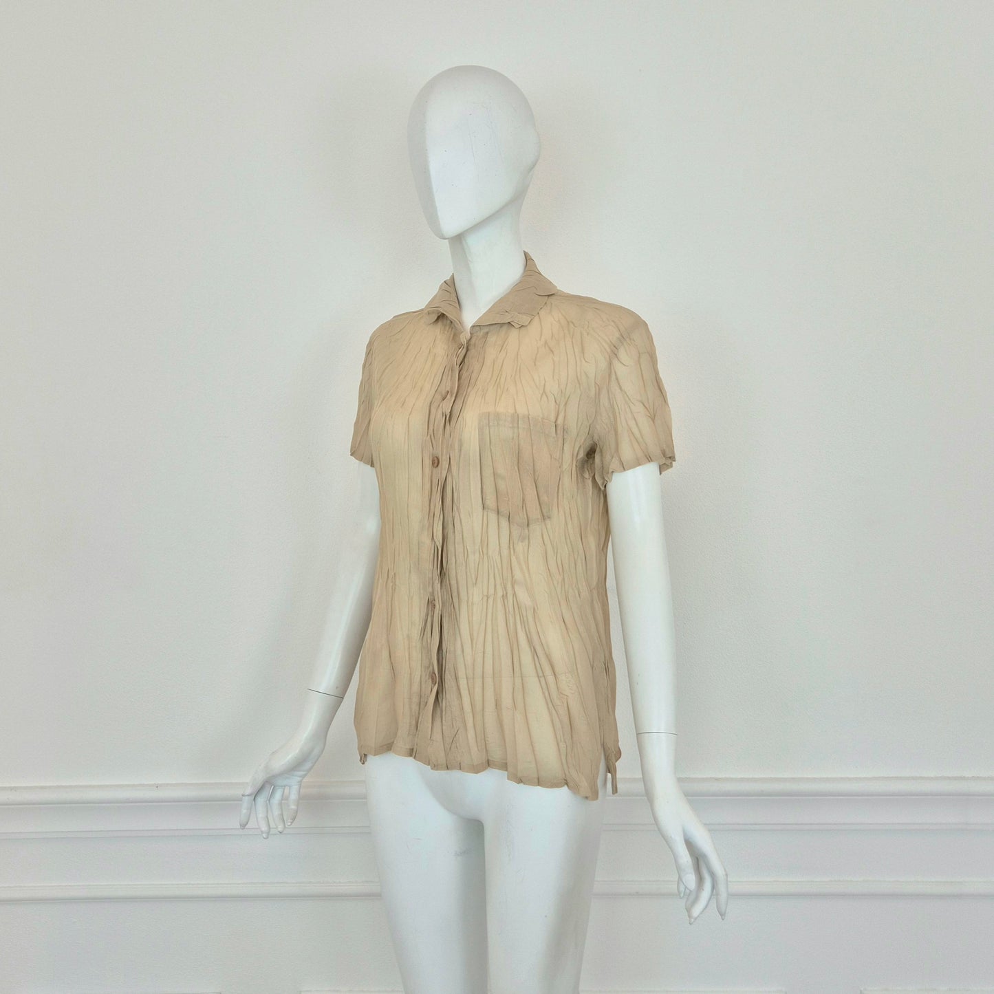 Pleats Please Issey Miyake | Camicia beige manica corta