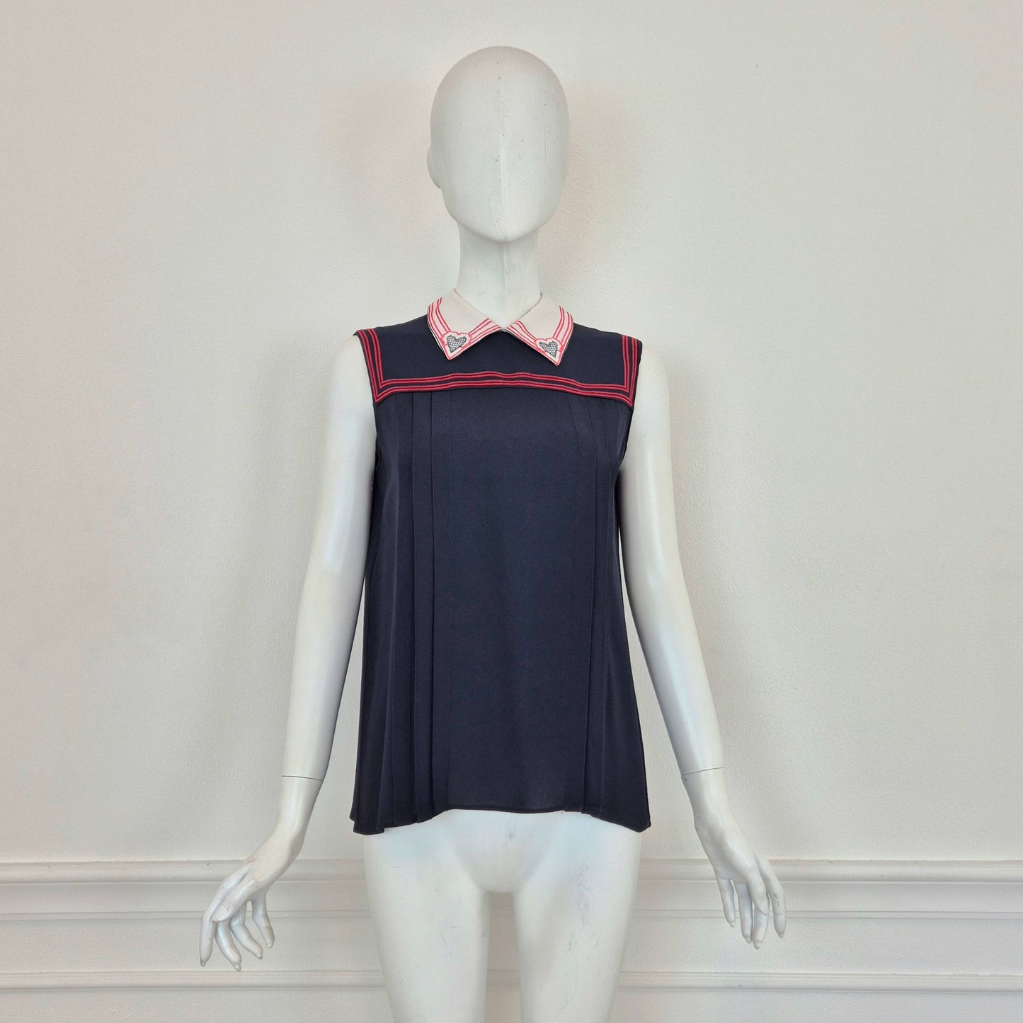 Miu Miu | Top con colletto cuori ricamati