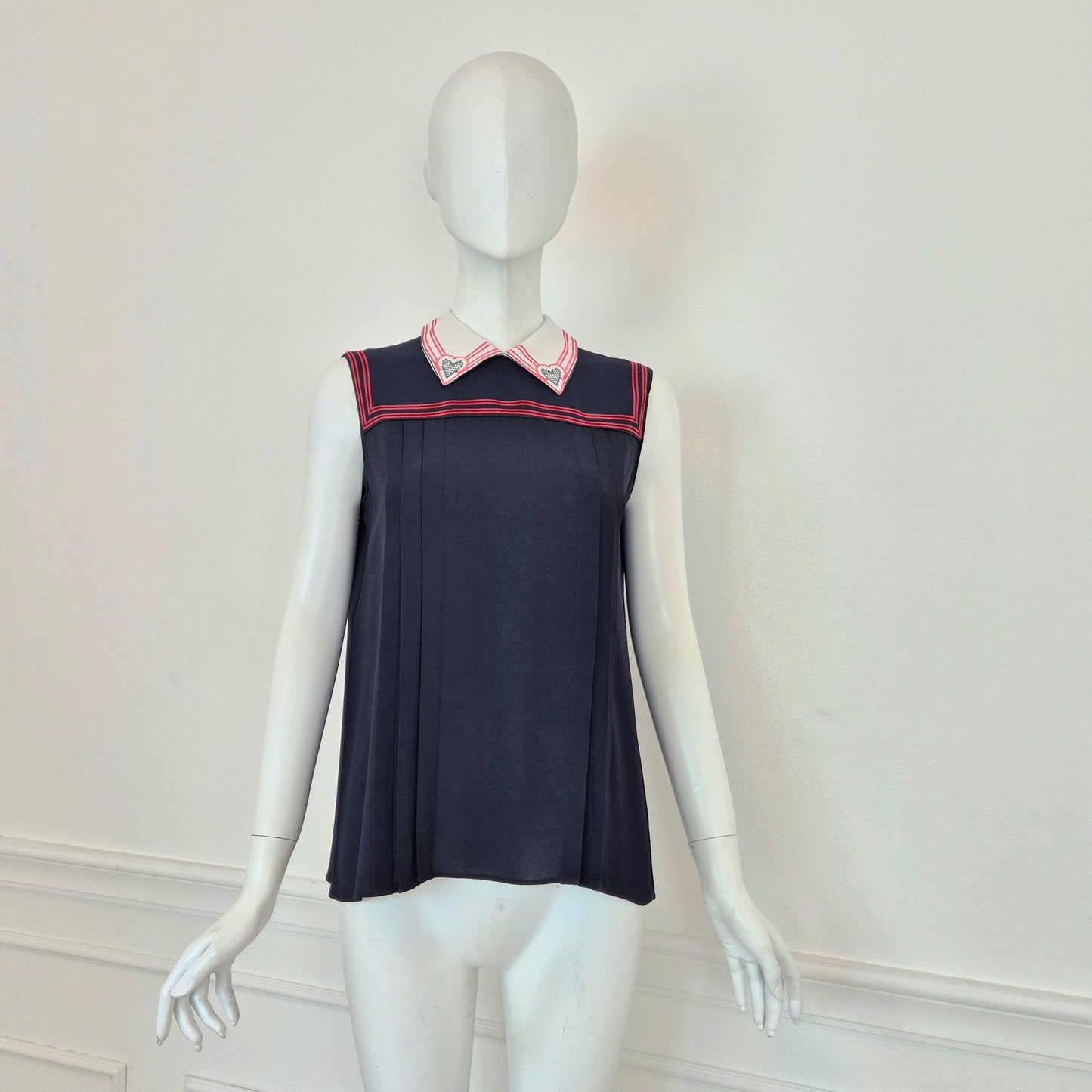 Miu Miu | Top con colletto cuori ricamati