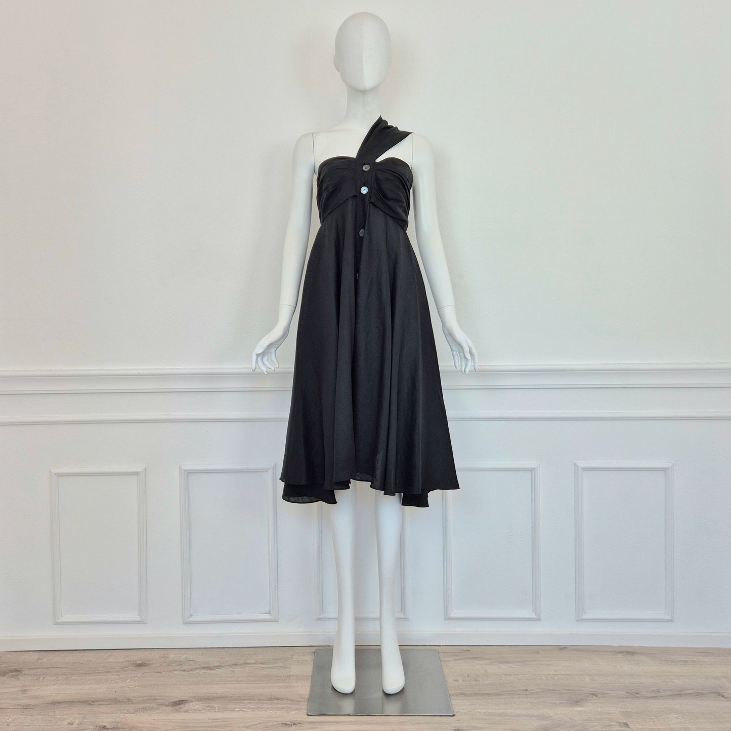 Romeo Gigli | Abito monospalla lino nero 1994