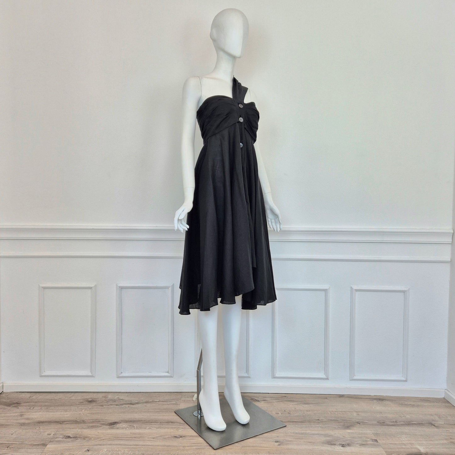 Romeo Gigli | Abito monospalla lino nero 1994
