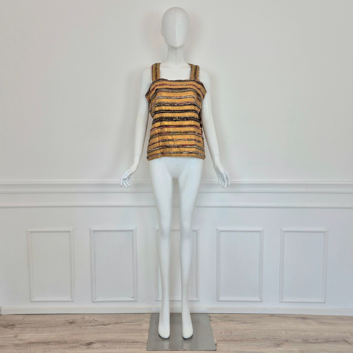 Romeo Gigli | Top oro in seta grezza con righe multicolor 1994
