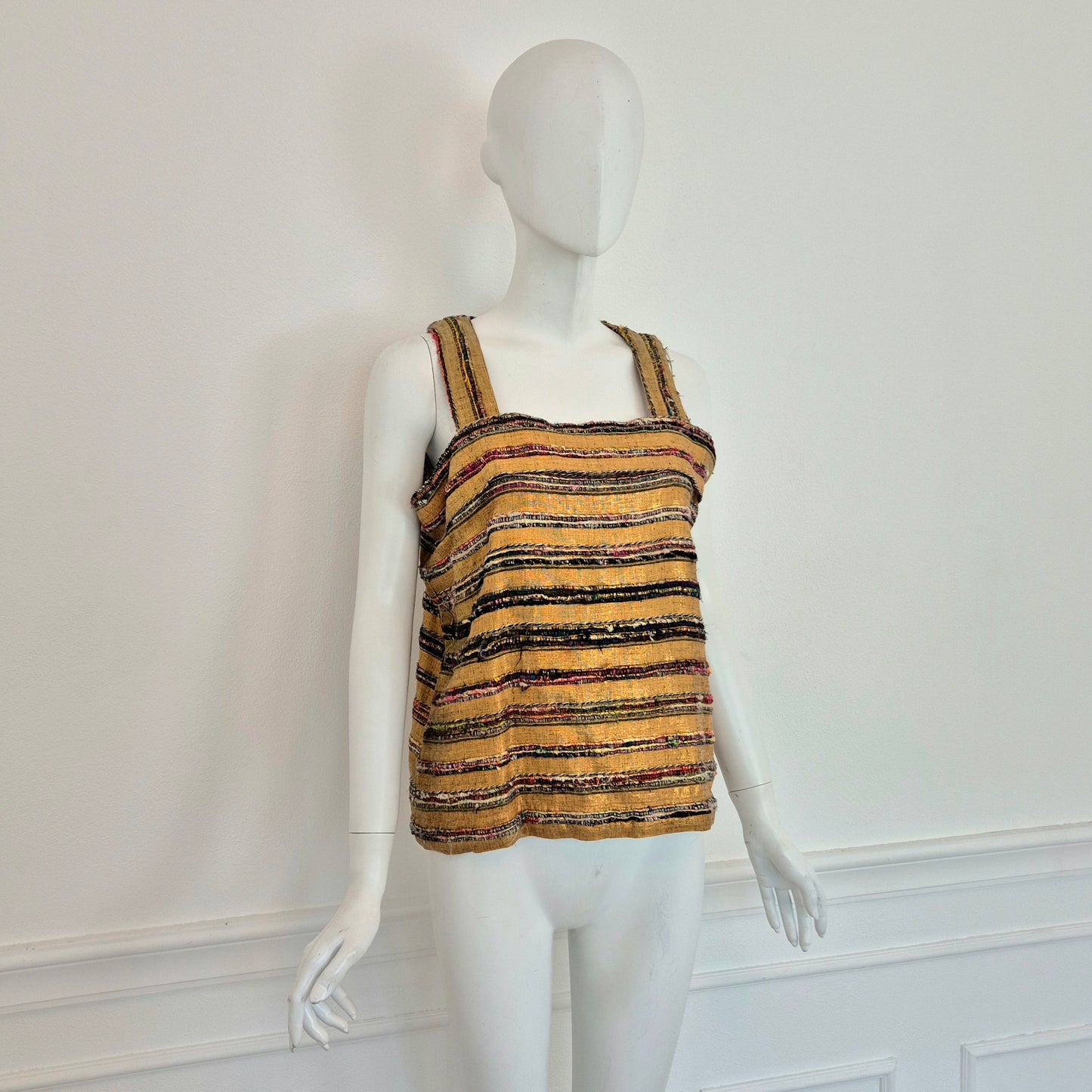 Romeo Gigli | Top oro in seta grezza con righe multicolor 1994
