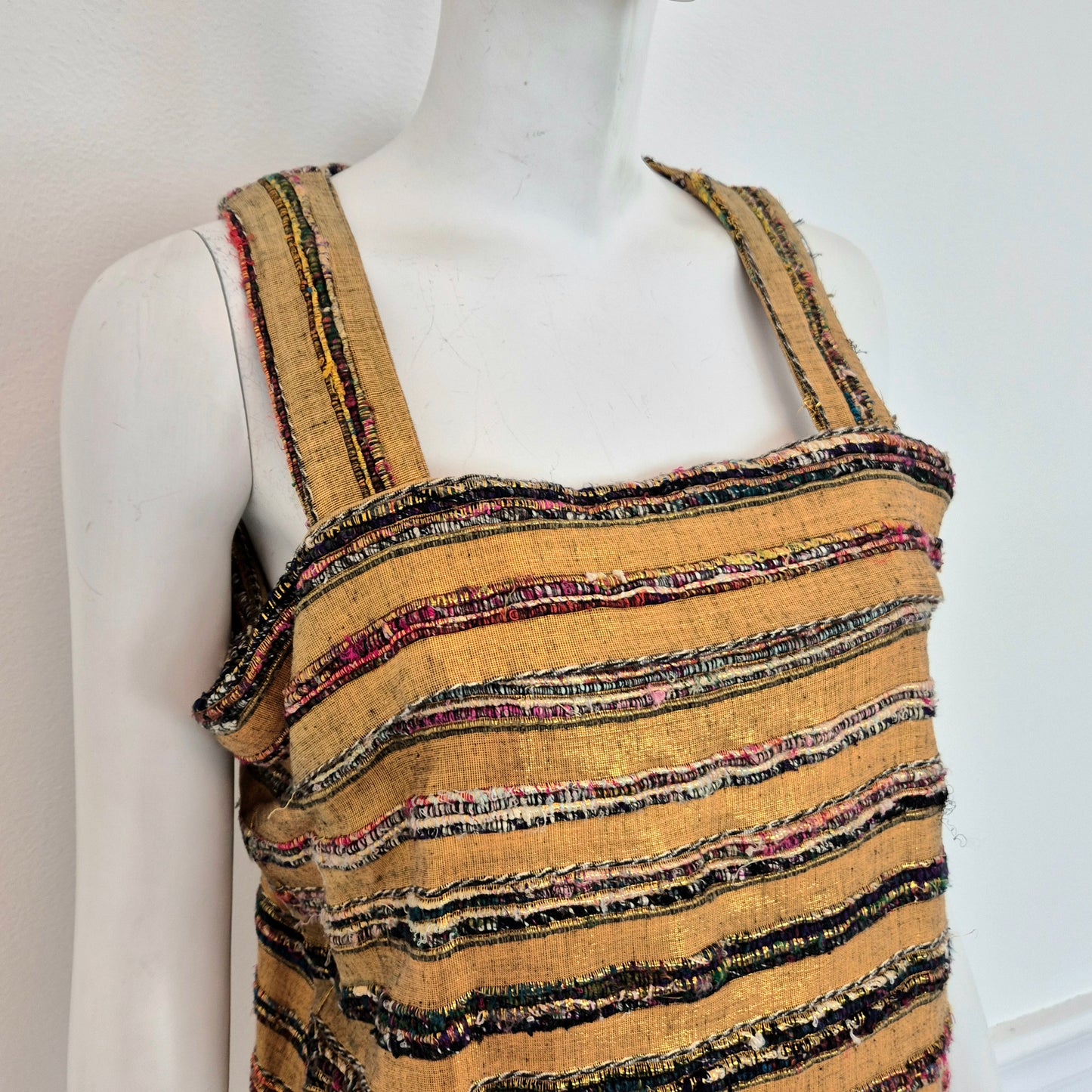 Romeo Gigli | Top oro in seta grezza con righe multicolor 1994