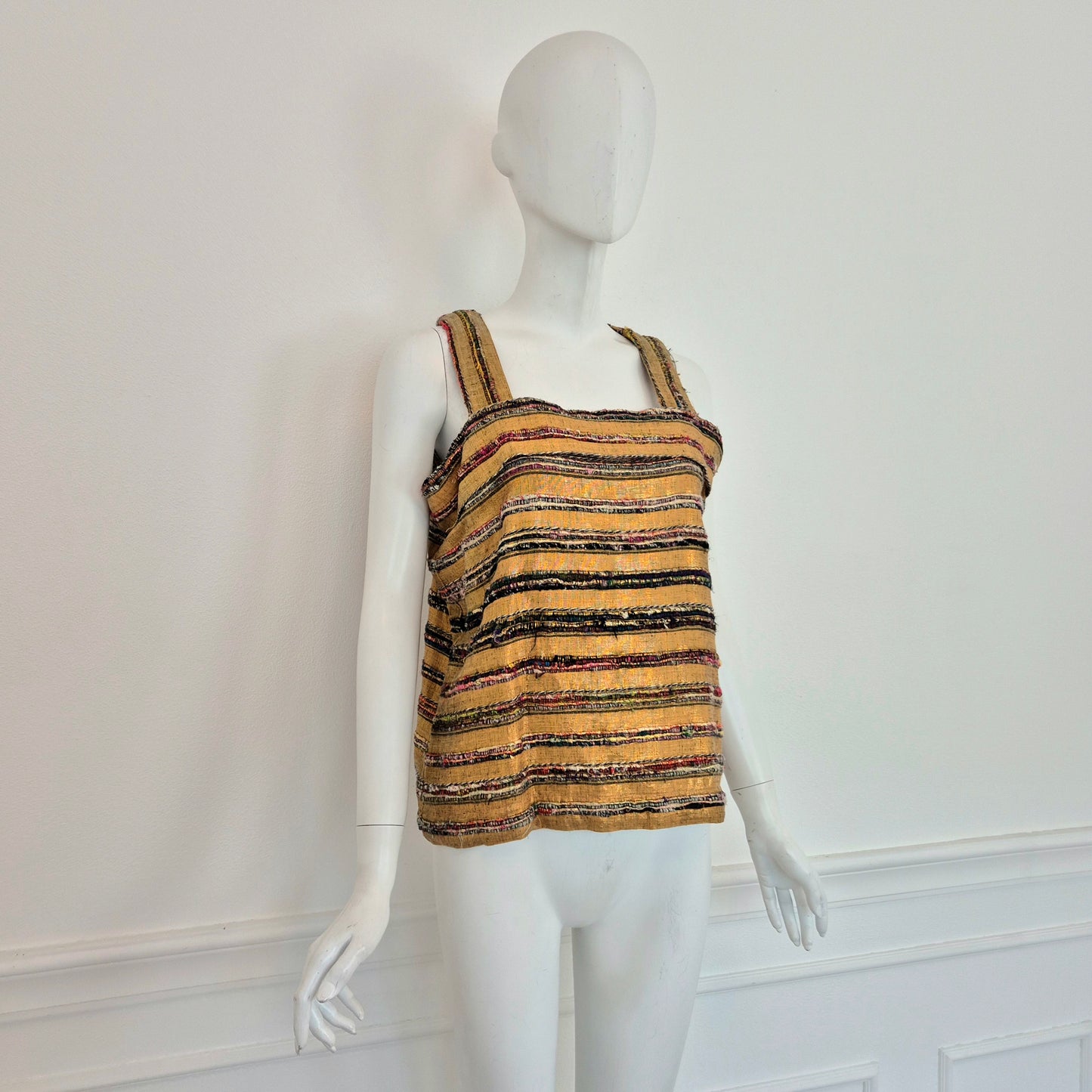 Romeo Gigli | Top oro in seta grezza con righe multicolor 1994