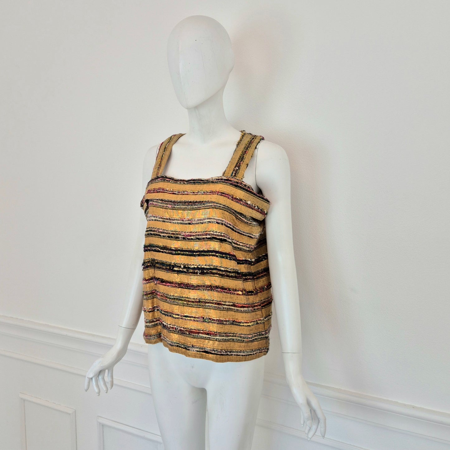 Romeo Gigli | Top oro in seta grezza con righe multicolor 1994