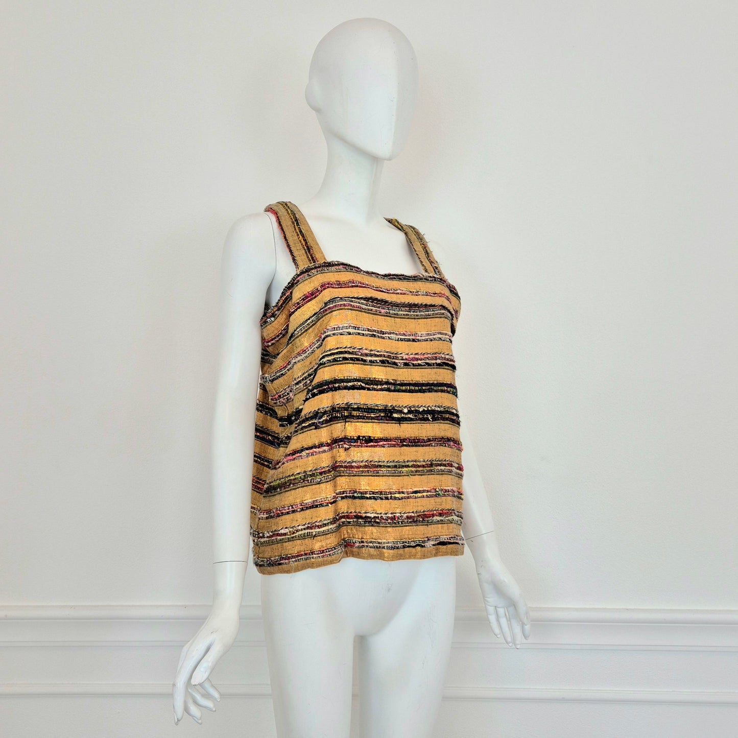 Romeo Gigli | Top oro in seta grezza con righe multicolor 1994