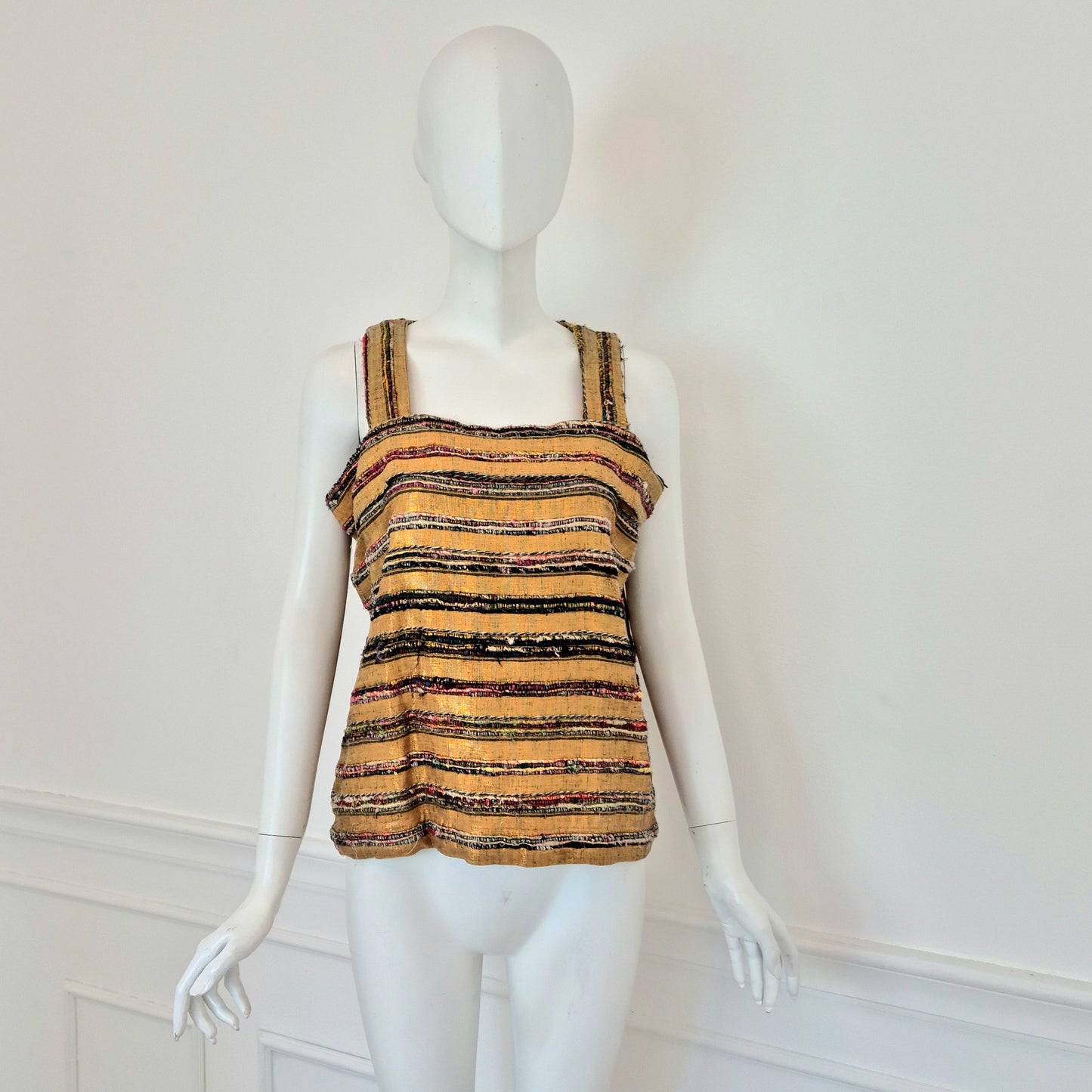 Romeo Gigli | Top oro in seta grezza con righe multicolor 1994