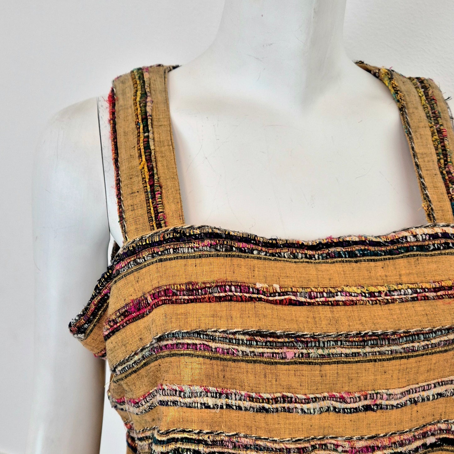 Romeo Gigli | Top oro in seta grezza con righe multicolor 1994