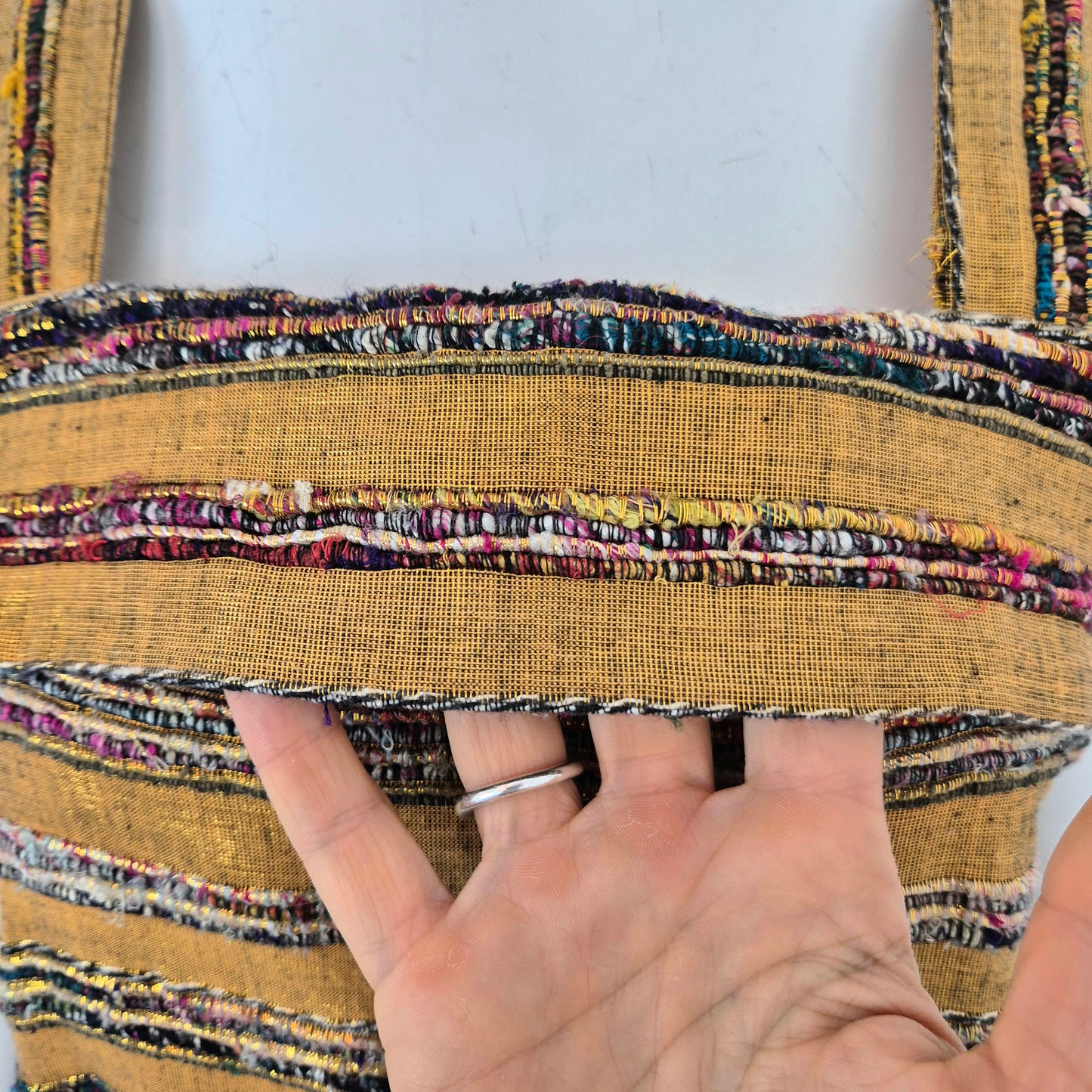 Romeo Gigli | Top oro in seta grezza con righe multicolor 1994