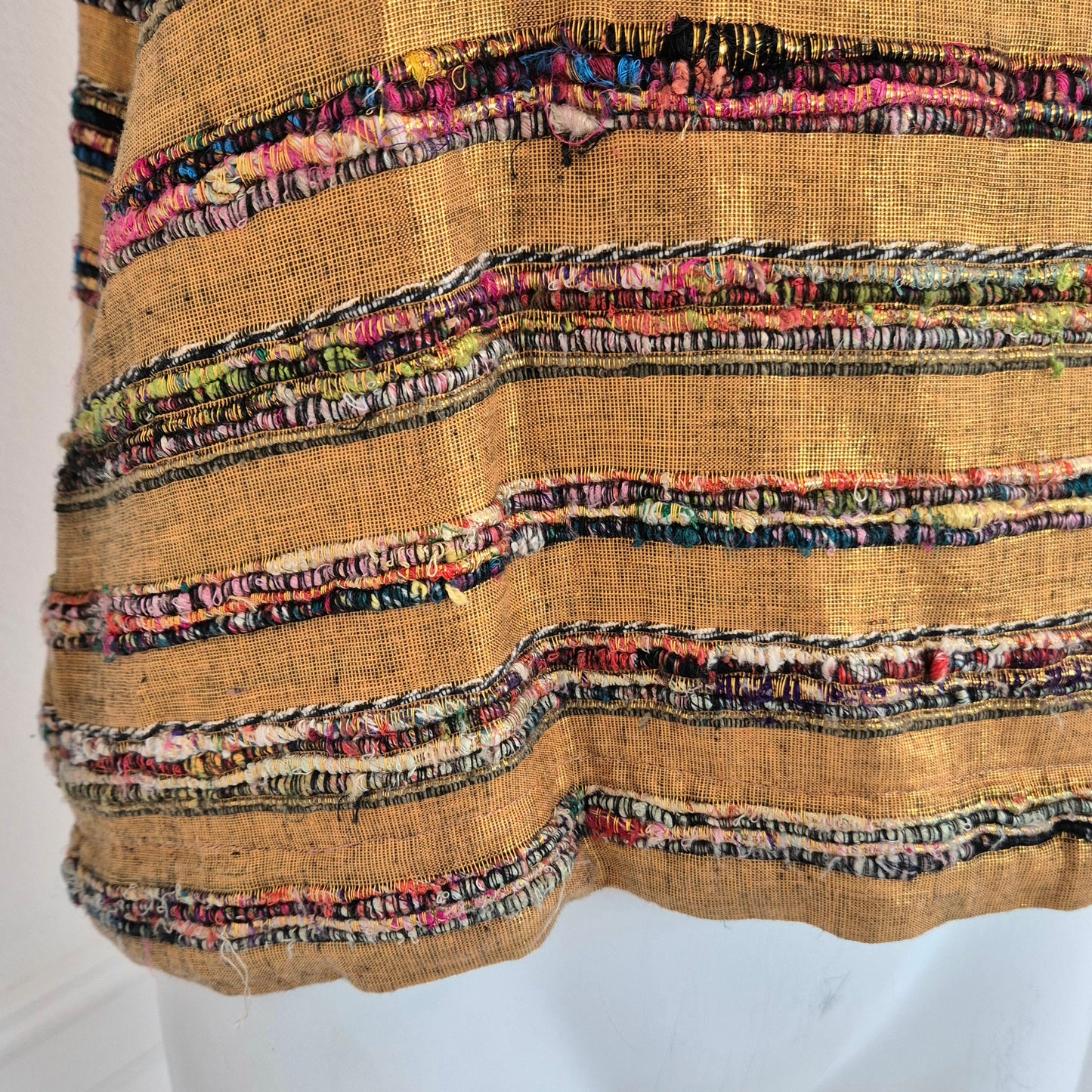 Romeo Gigli | Top oro in seta grezza con righe multicolor 1994