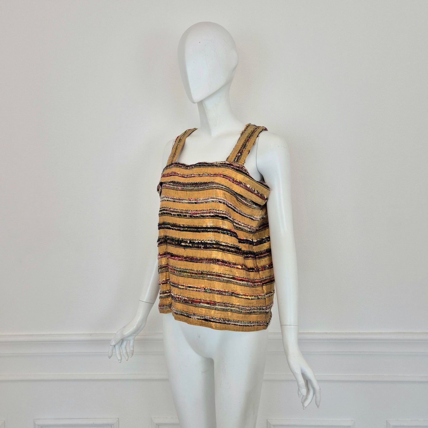 Romeo Gigli | Top oro in seta grezza con righe multicolor 1994