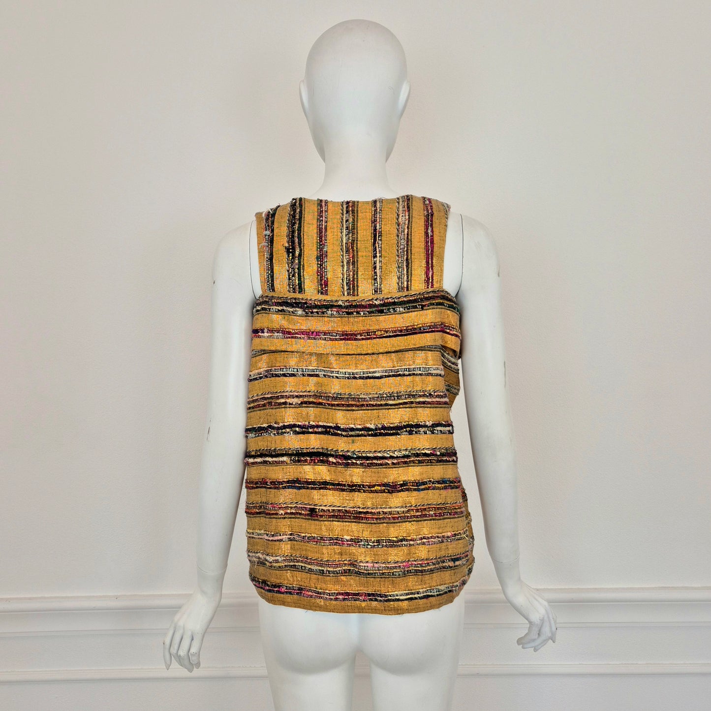 Romeo Gigli | Top oro in seta grezza con righe multicolor 1994