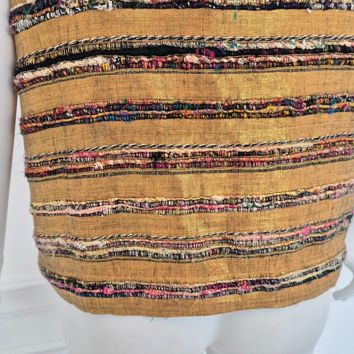 Romeo Gigli | Top oro in seta grezza con righe multicolor 1994