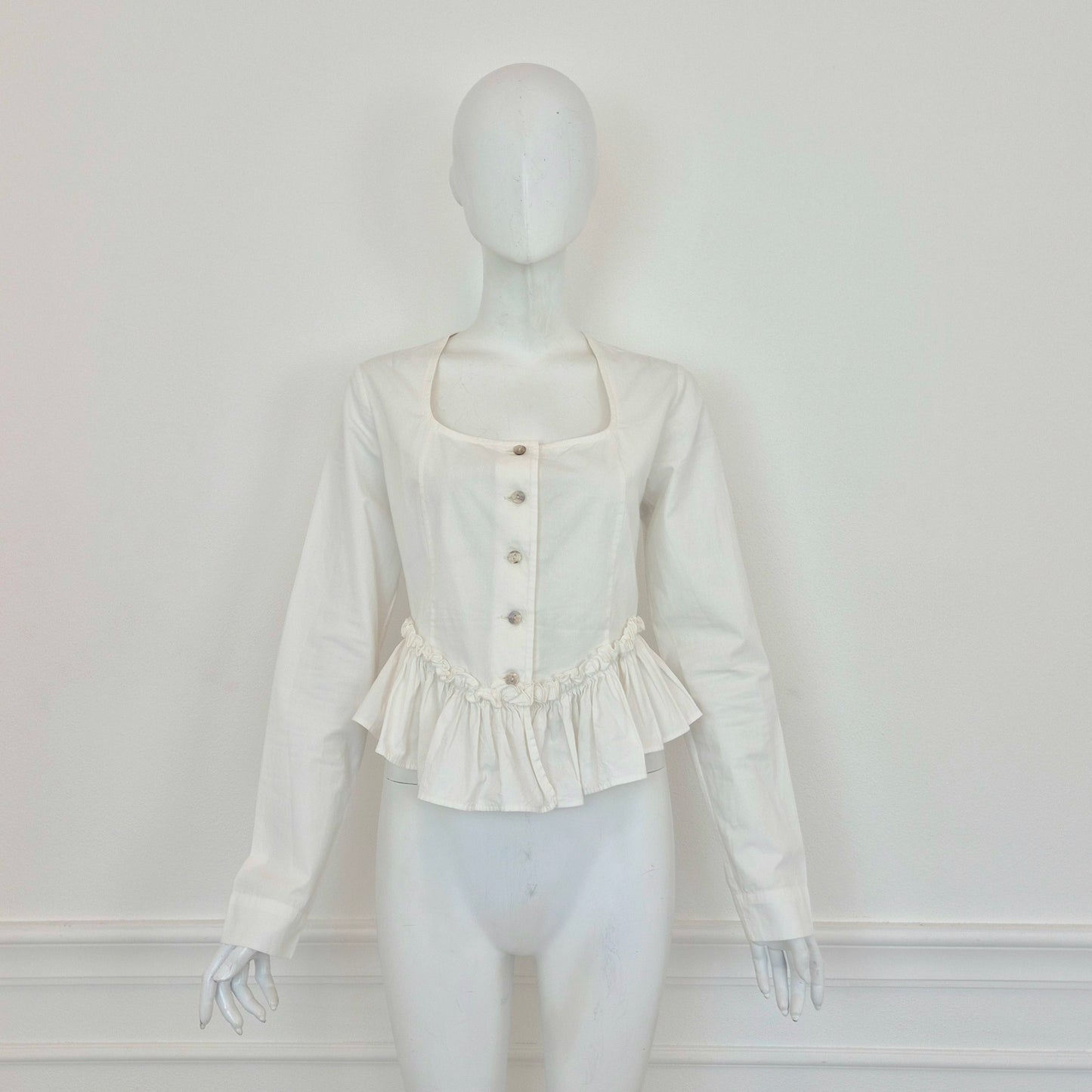 Romeo Gigli | Camicia bianca con balza e scollo quadrato