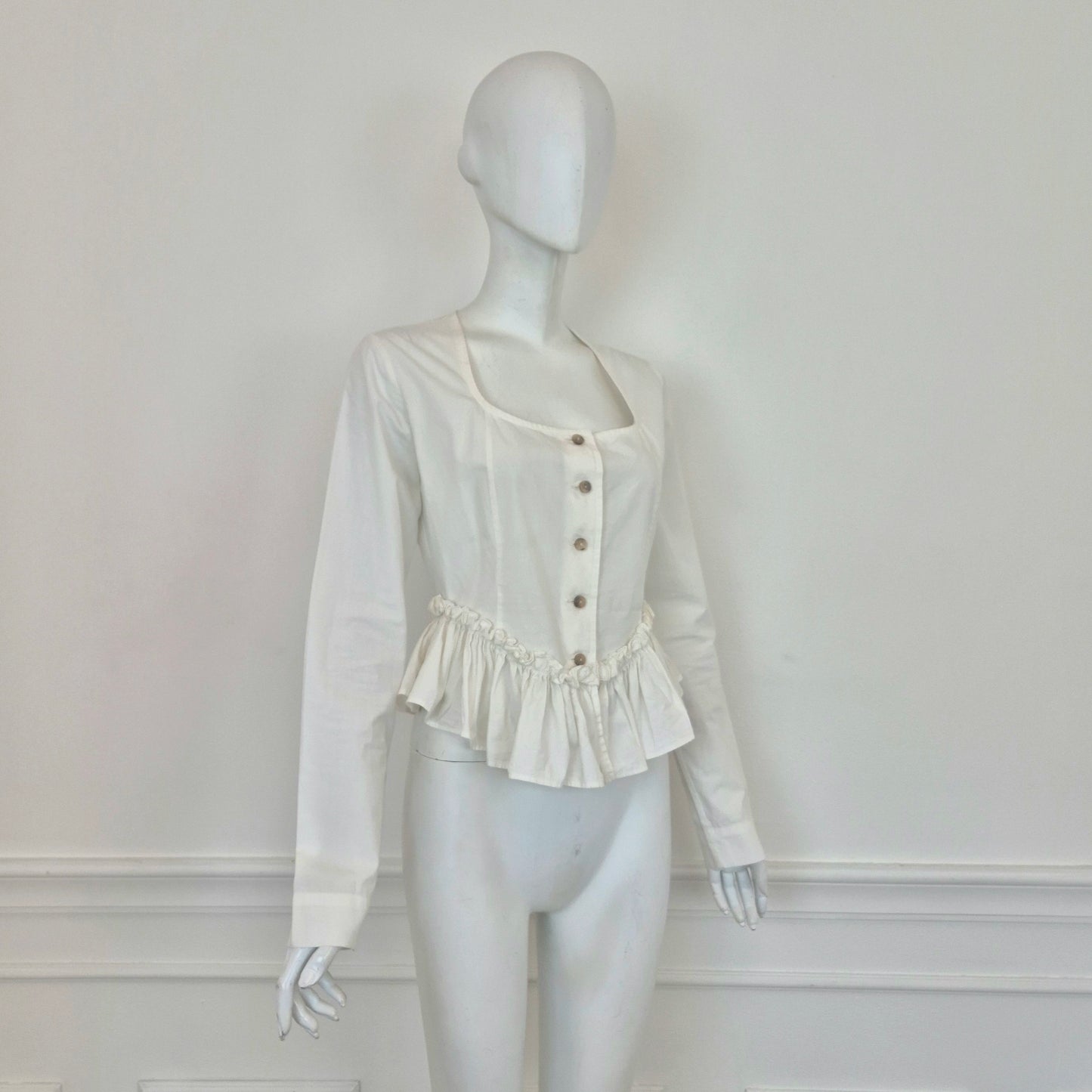 Romeo Gigli | Camicia bianca con balza e scollo quadrato