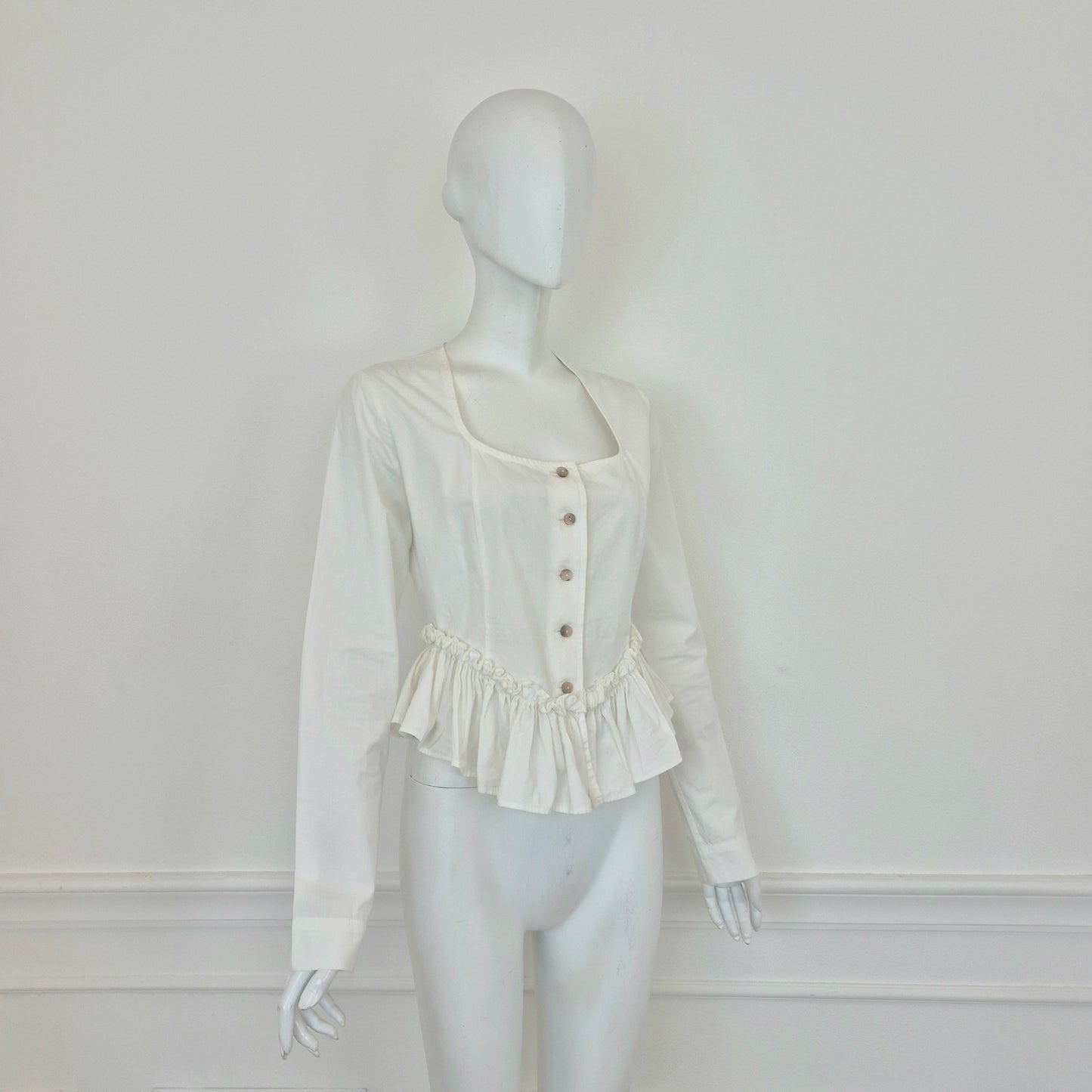 Romeo Gigli | Camicia bianca con balza e scollo quadrato