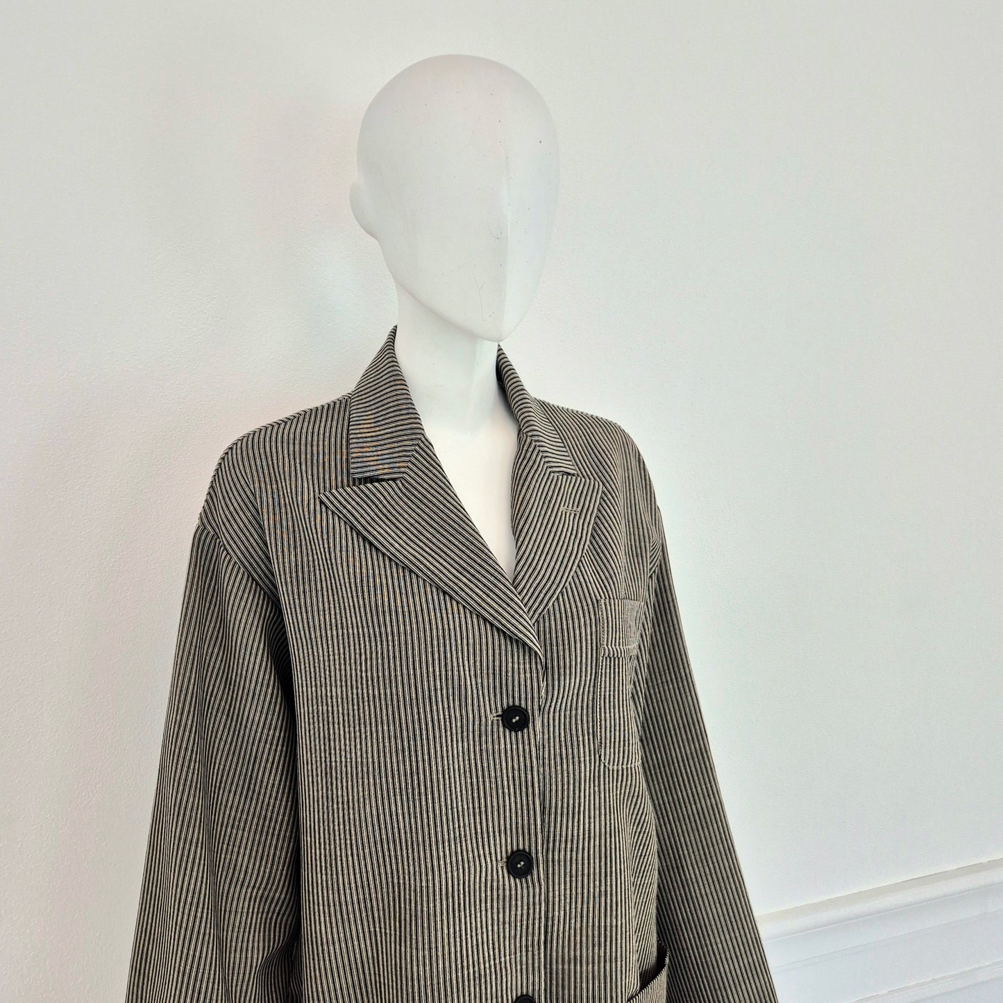 Romeo Gigli | Giacca oversize fresco lana righe 1996