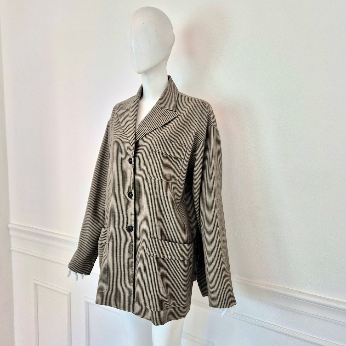 Romeo Gigli | Giacca oversize fresco lana righe 1996