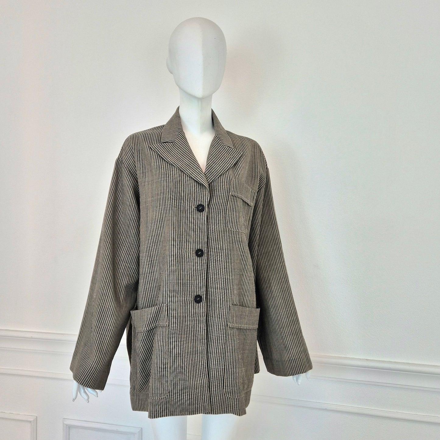 Romeo Gigli | Giacca oversize fresco lana righe 1996