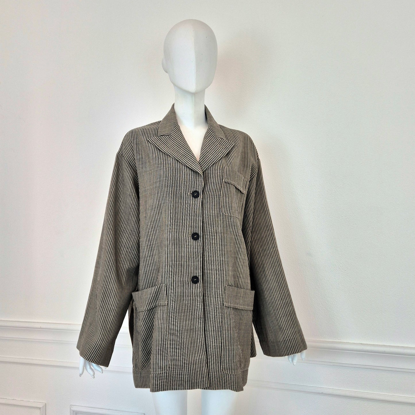 Romeo Gigli | Giacca oversize fresco lana righe 1996