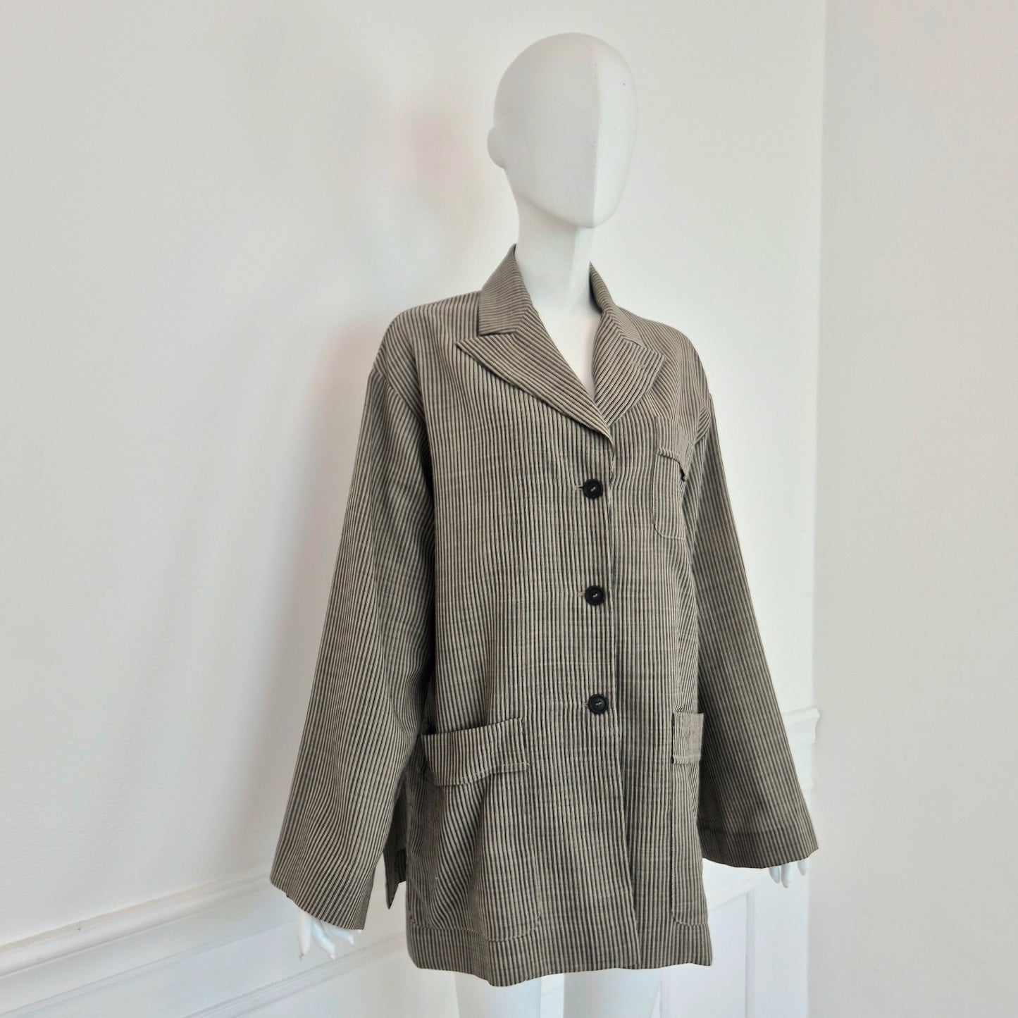 Romeo Gigli | Giacca oversize fresco lana righe 1996