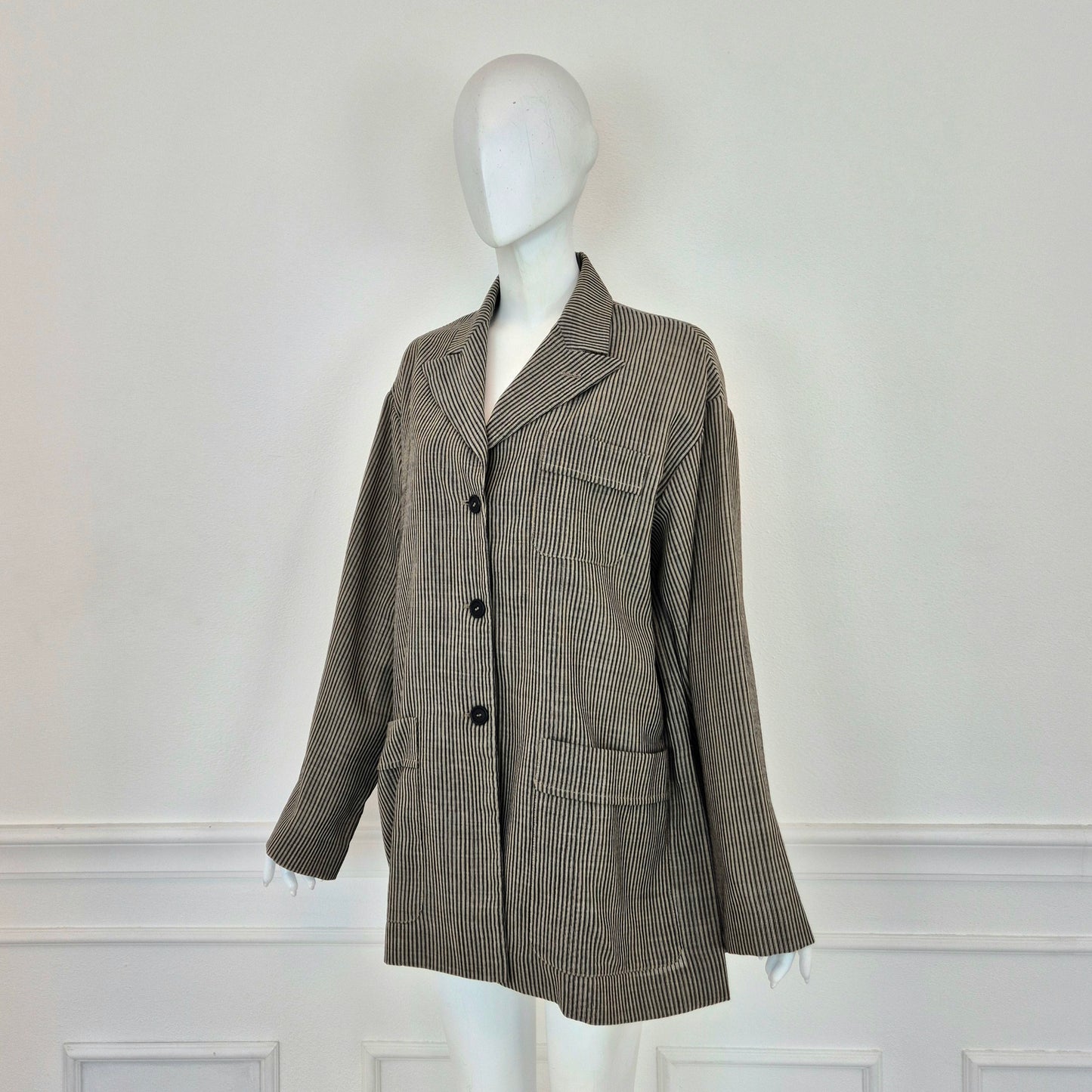 Romeo Gigli | Giacca oversize fresco lana righe 1996