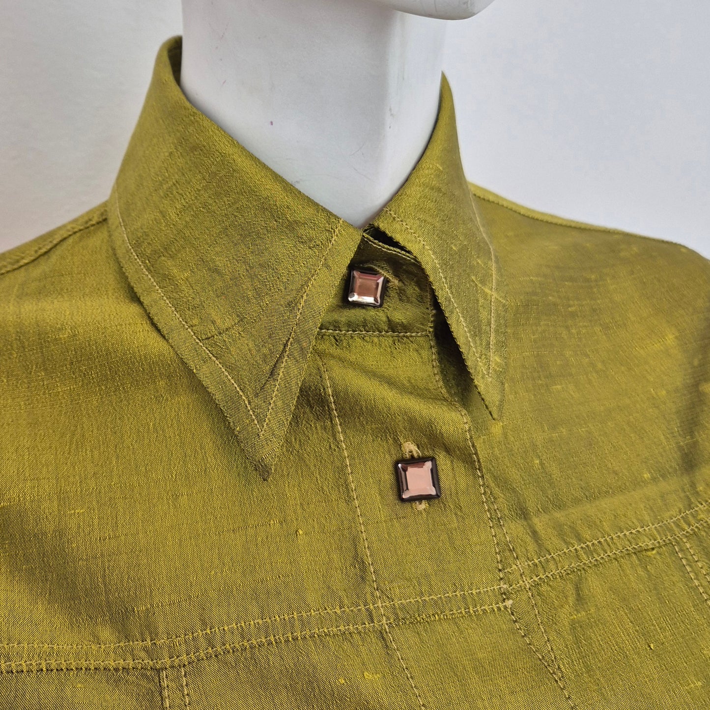 Romeo Gigli | Camicia maniche corte in seta grezza verde mela