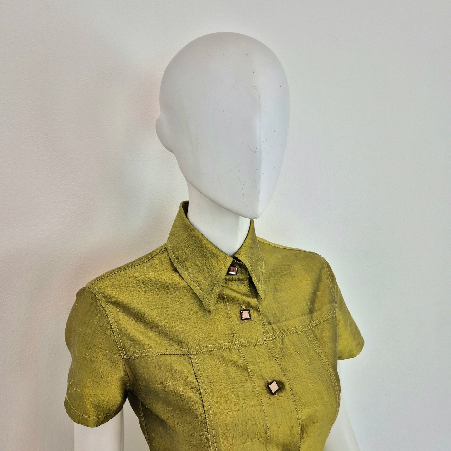 Romeo Gigli | Camicia maniche corte in seta grezza verde mela