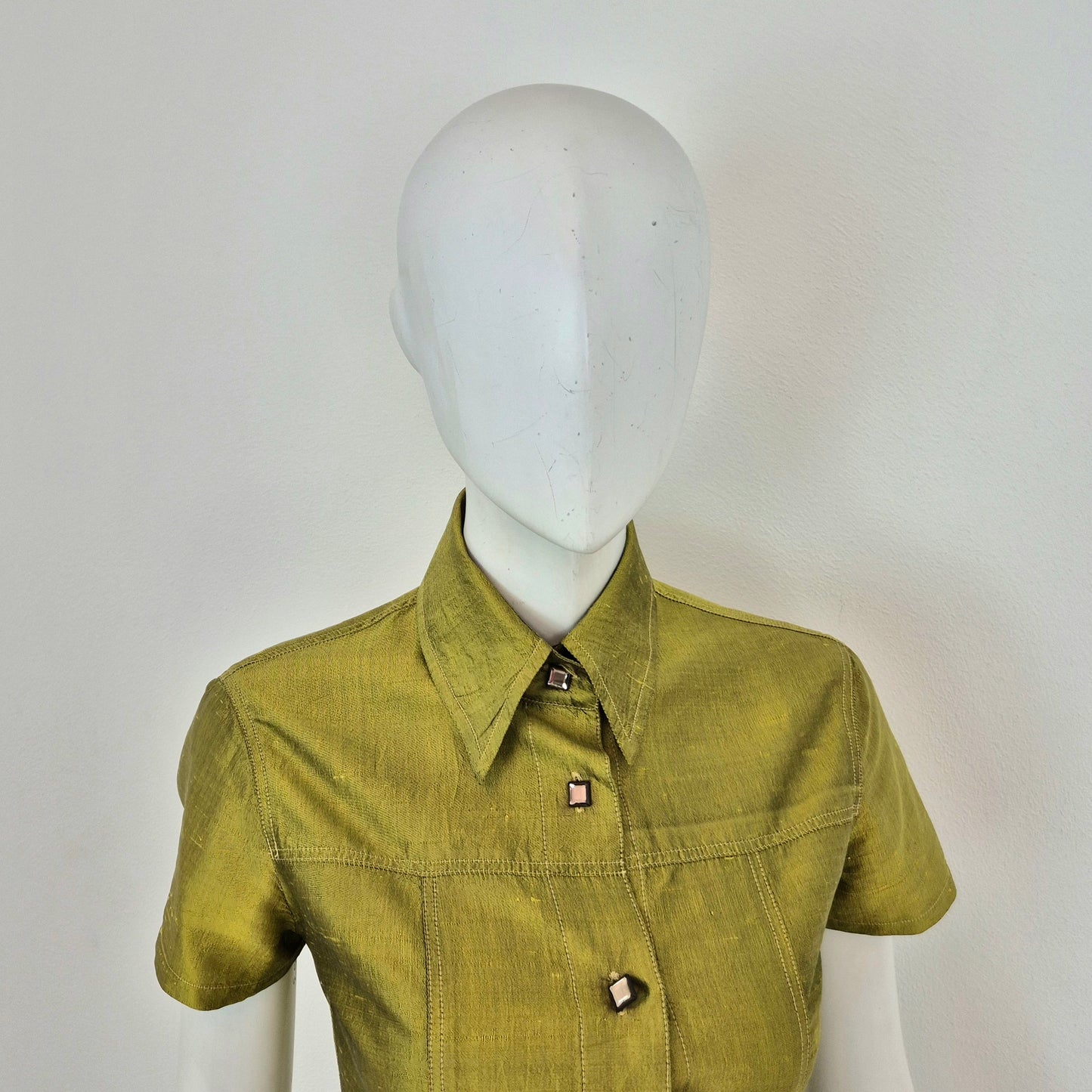 Romeo Gigli | Camicia maniche corte in seta grezza verde mela