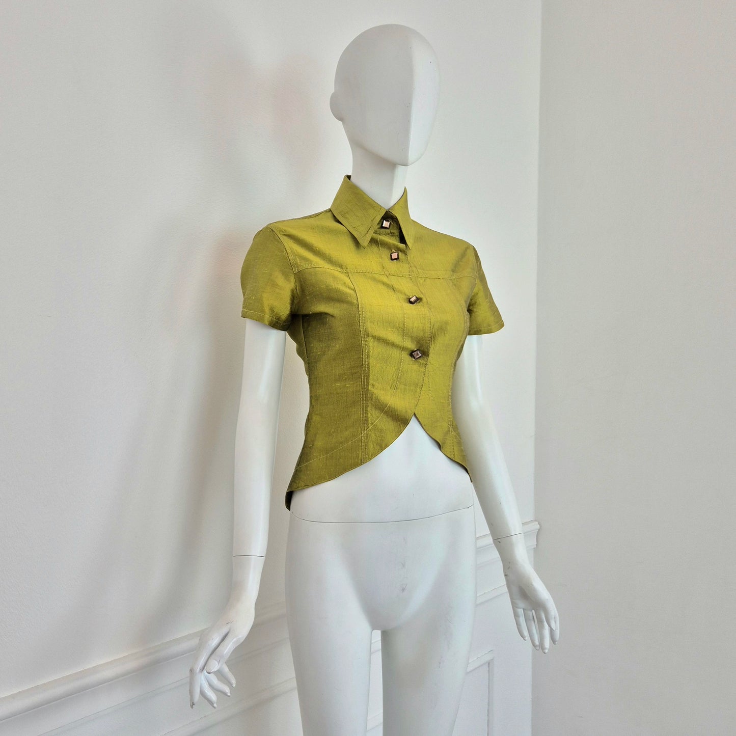 Romeo Gigli | Camicia maniche corte in seta grezza verde mela