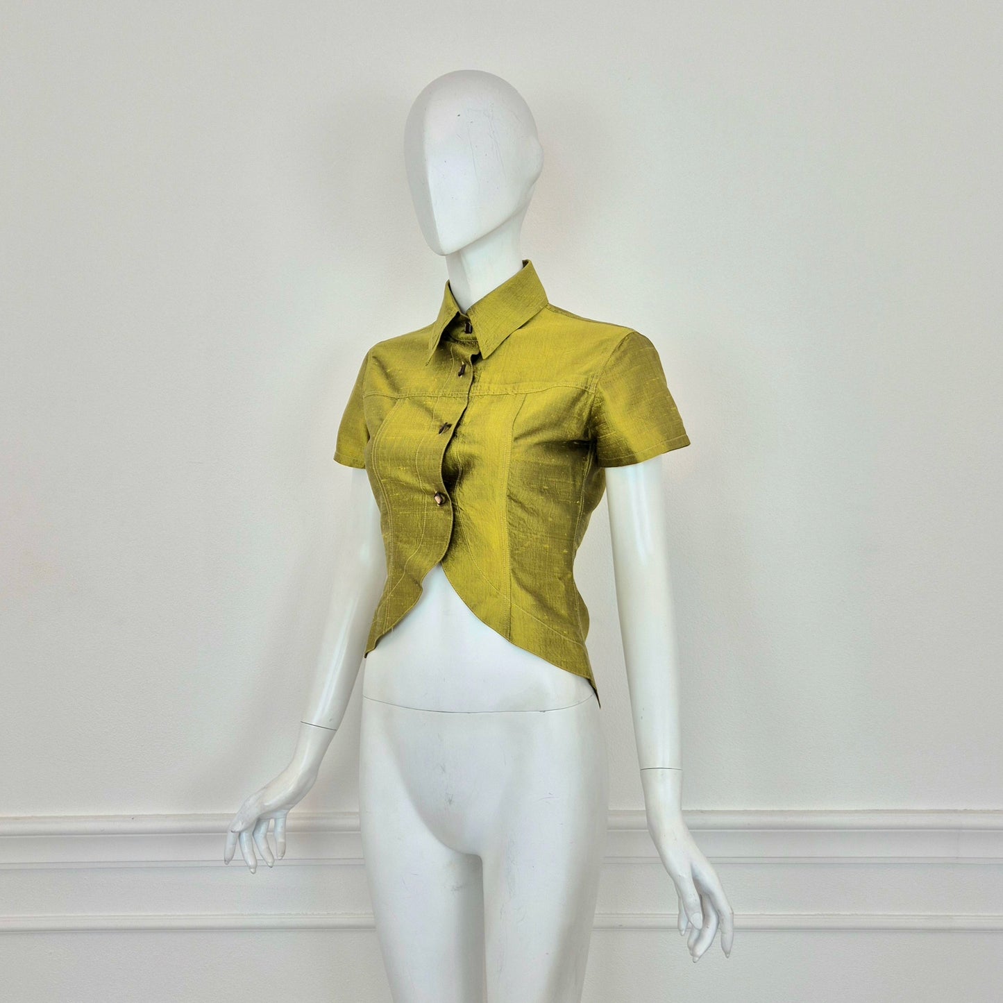 Romeo Gigli | Camicia maniche corte in seta grezza verde mela