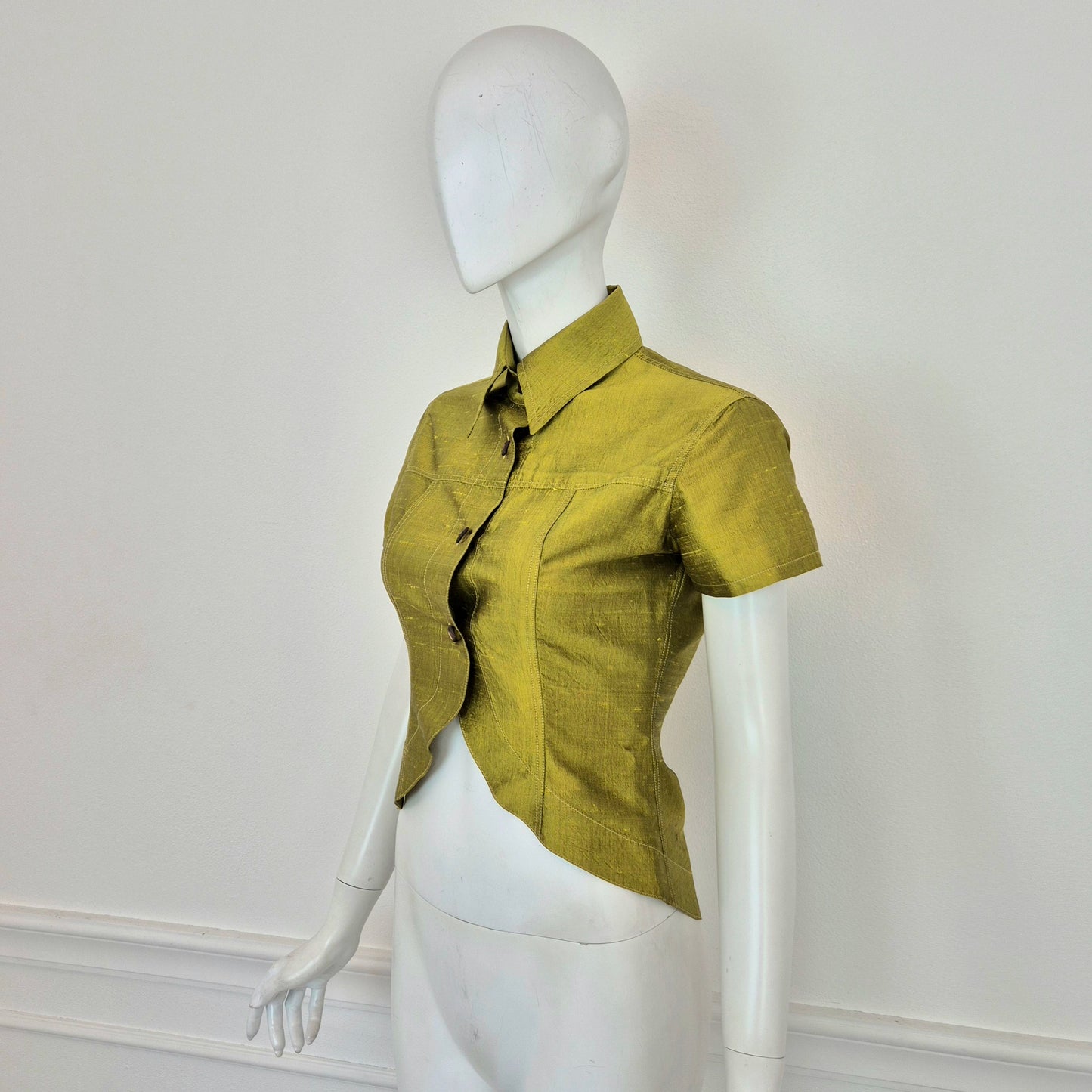 Romeo Gigli | Camicia maniche corte in seta grezza verde mela