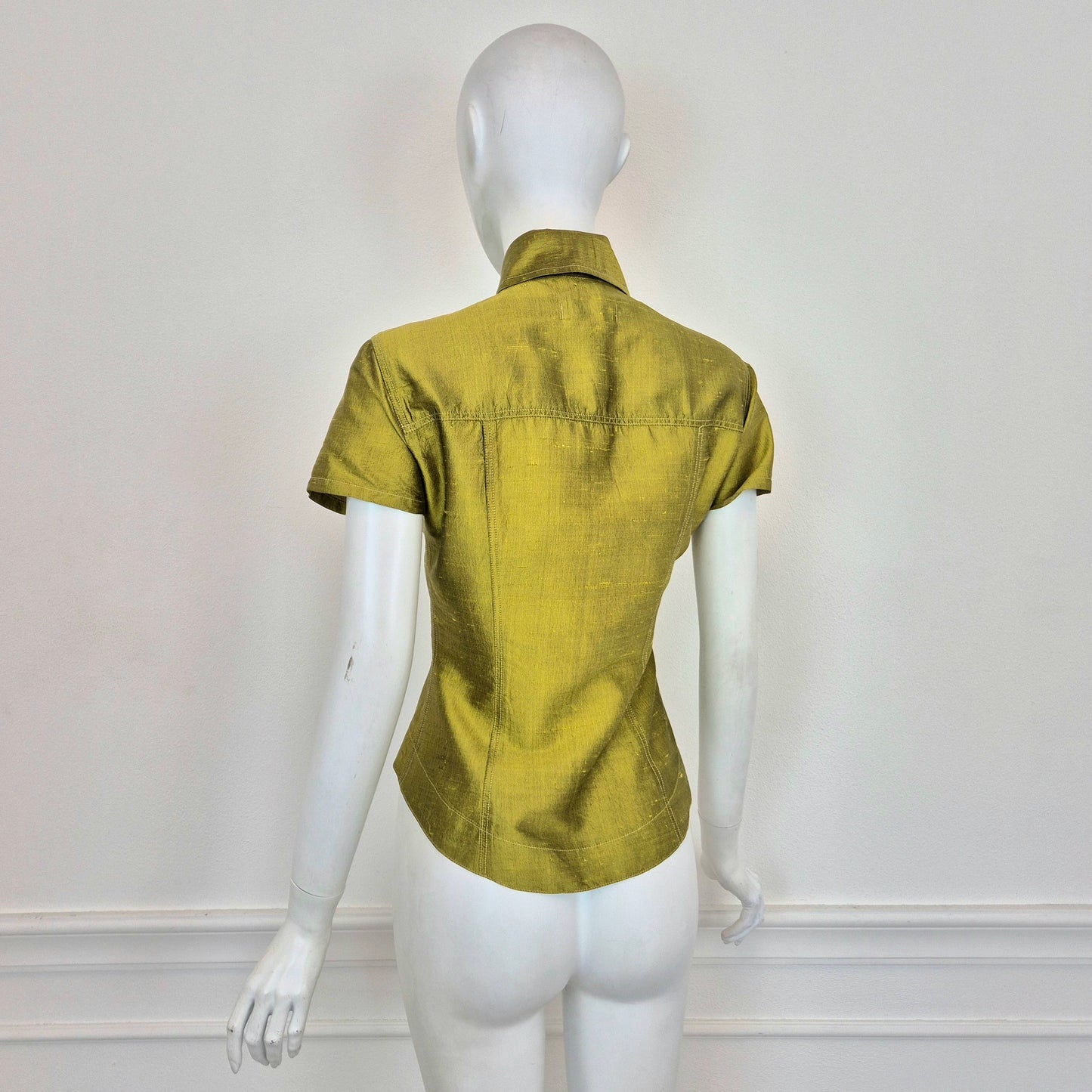 Romeo Gigli | Camicia maniche corte in seta grezza verde mela