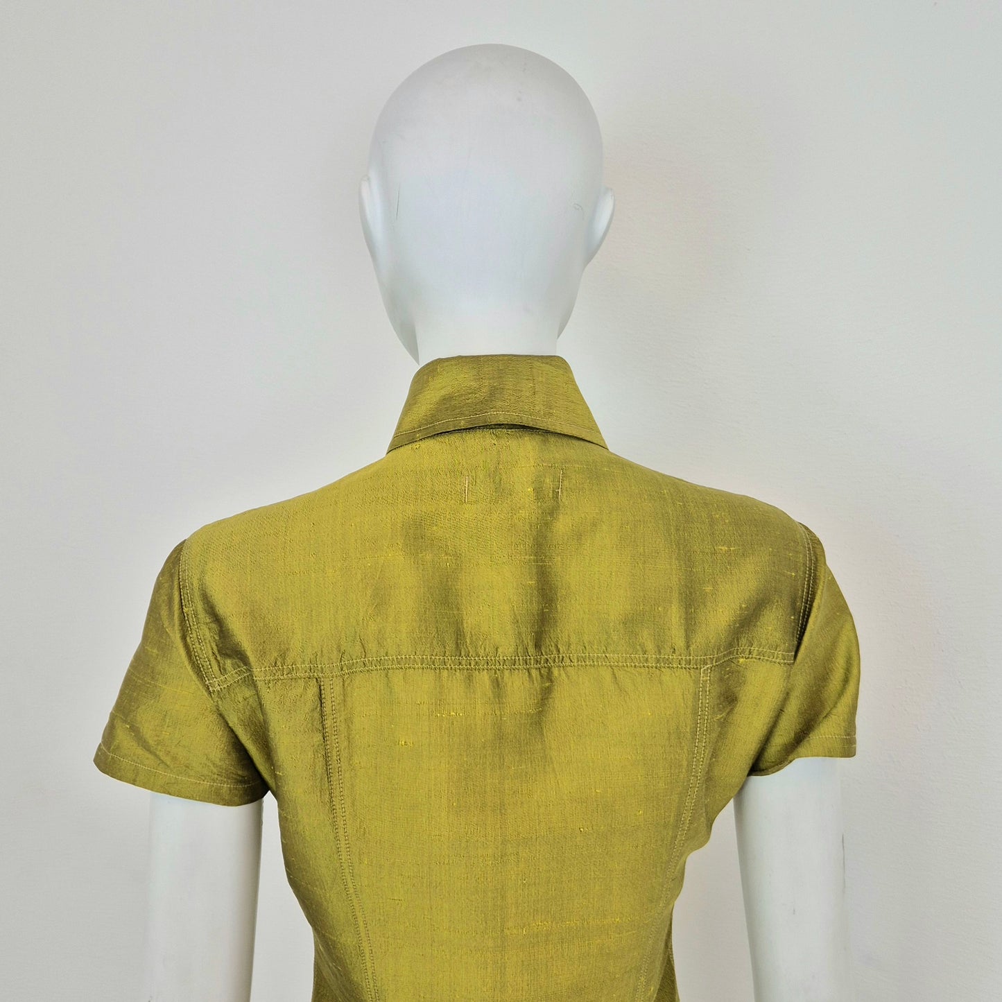 Romeo Gigli | Camicia maniche corte in seta grezza verde mela