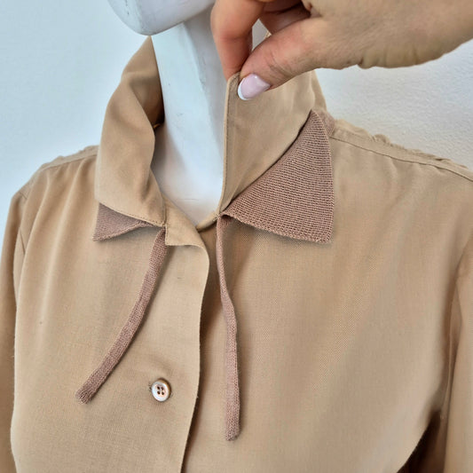 Courreges | Camicia vintage lana beige doppio colletto