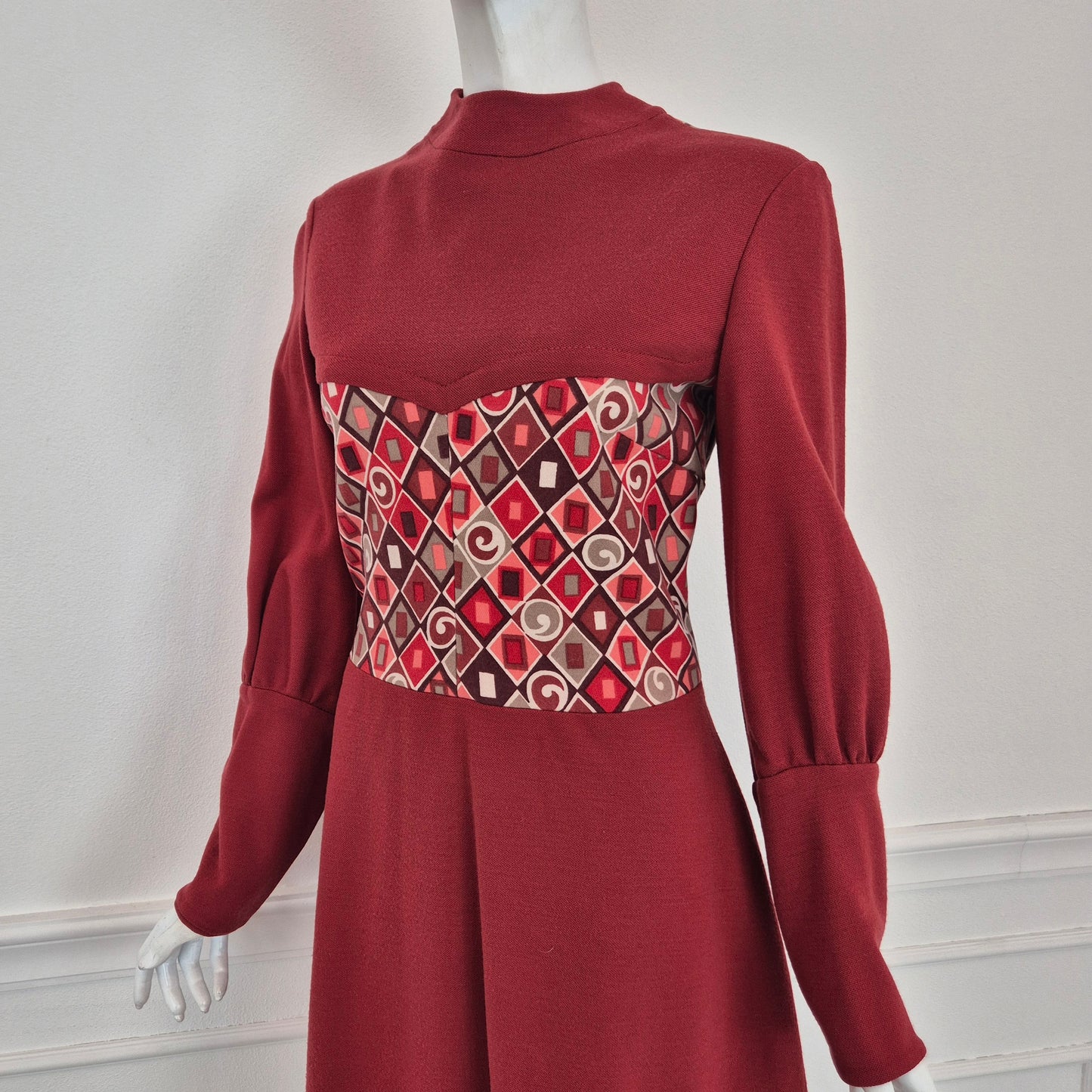 Abito vintage sartoriale con inserto fantasia