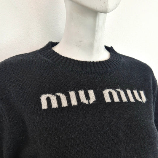 Miu Miu | Maglione nero cropped con logo