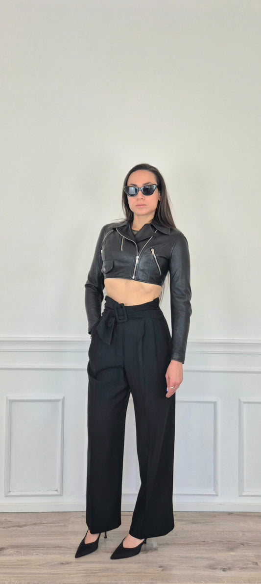 Moschino | Chiodo corto in pelle nera