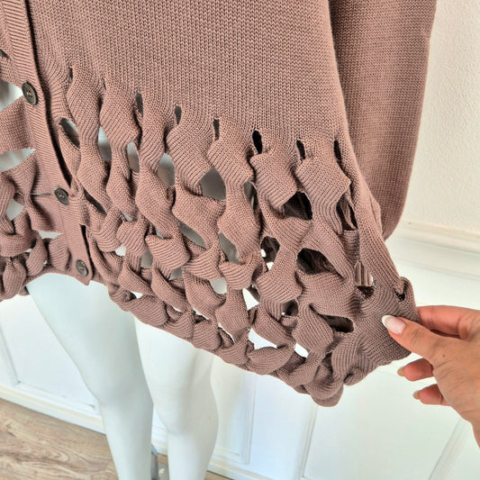 Romeo Gigli | Cardigan nocciola fondo lavorato