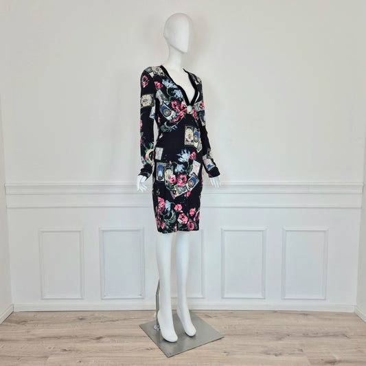 Roberto Cavalli | Abito elasticizzato stampa fiori e carte