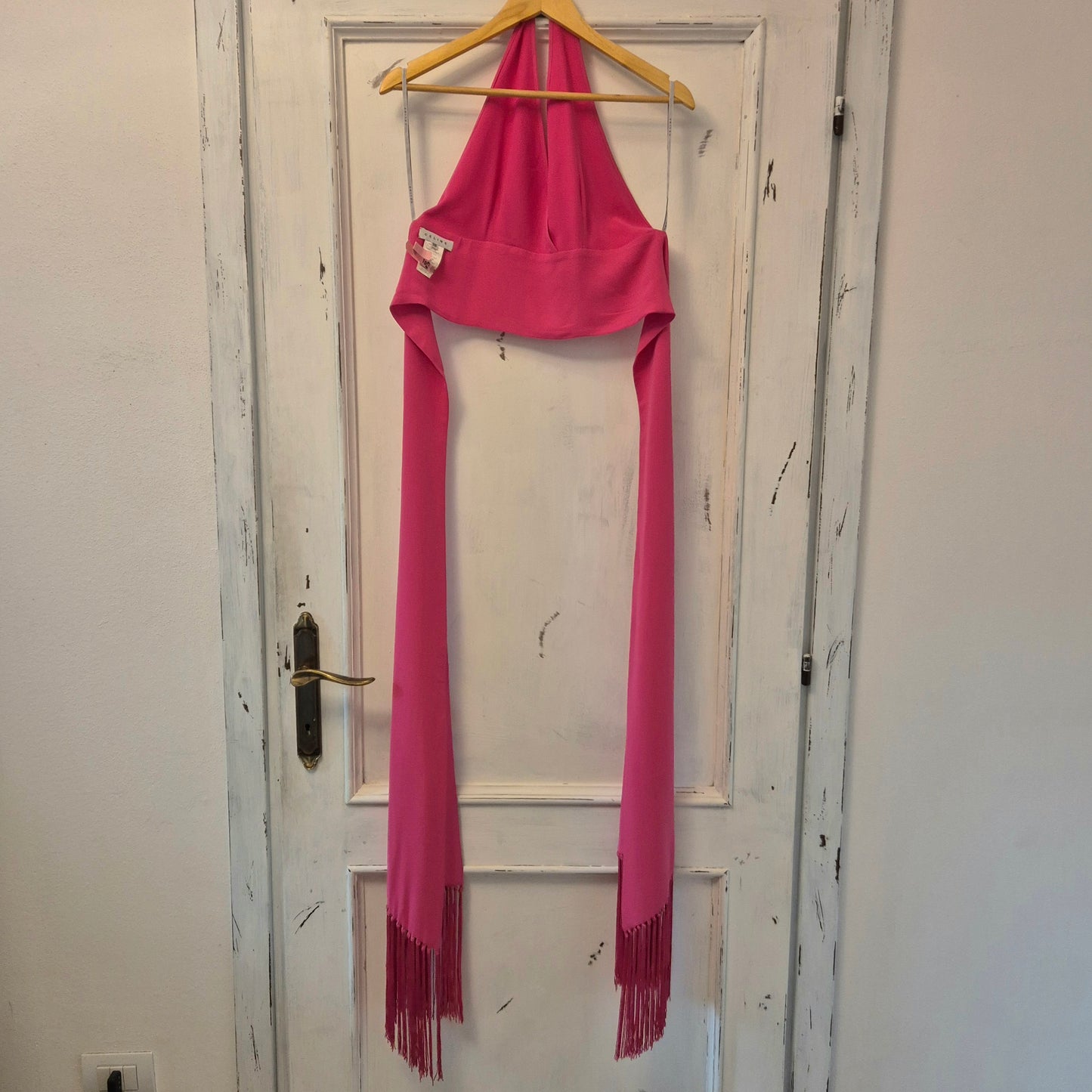 Celine | Top con frange in seta rosa