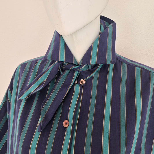 Romeo Gigli | Camicia oversize con fiocco righe verdi blu