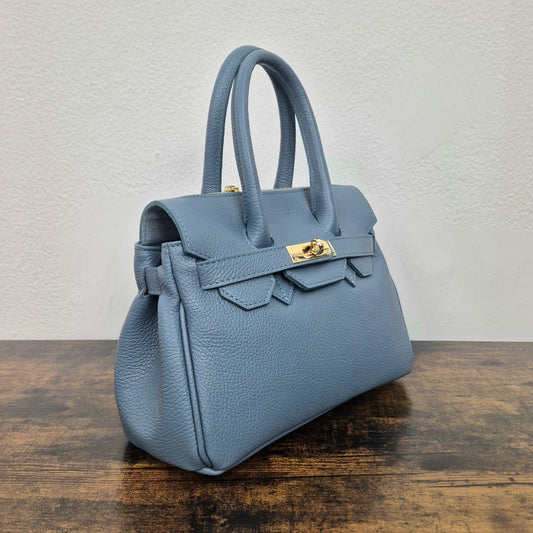 Borsa in vera pelle azzurro polvere