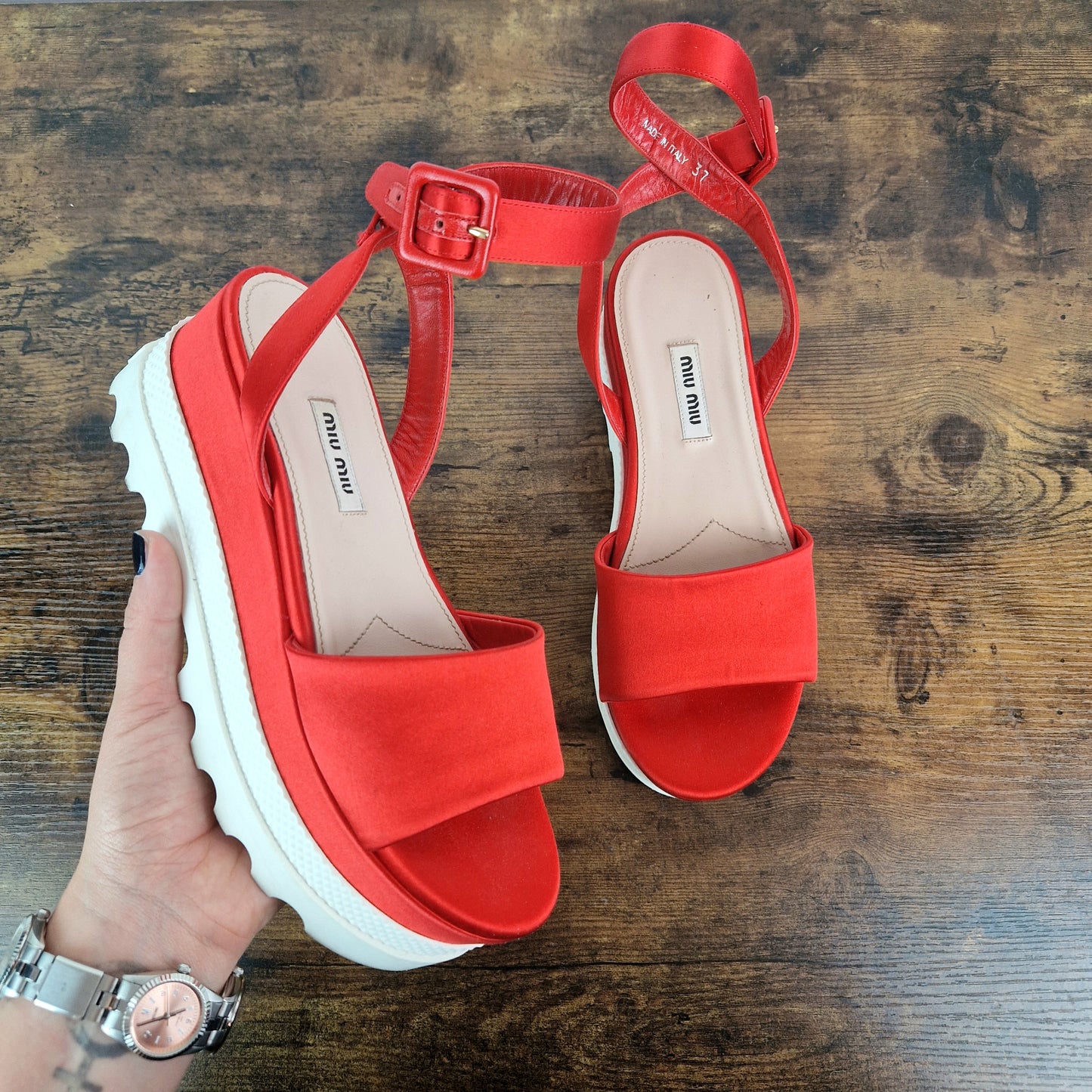 Sandali raso rosso Miu Miu