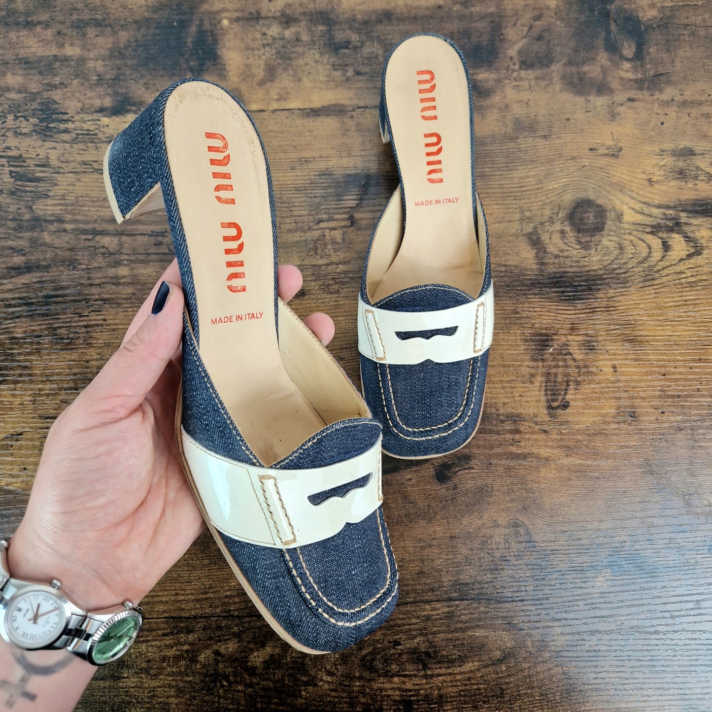 Sabot vintage Miu Miu denim e vernice